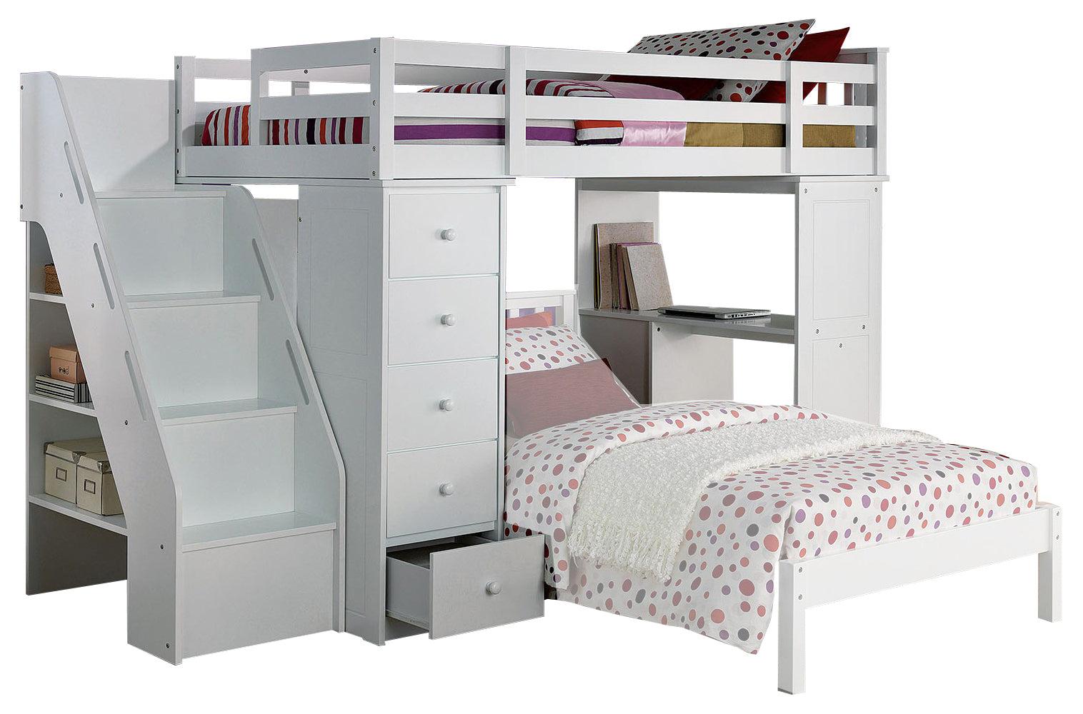 Acme Freya Loft Bed with Bookcase Ladder in White 37145 - Luxury Home Furniture (MI)