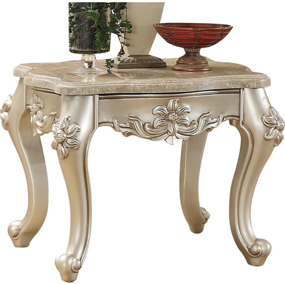 Acme Furniture Bently End Table in Marble/Champagne 81667 - Luxury Home Furniture (MI)