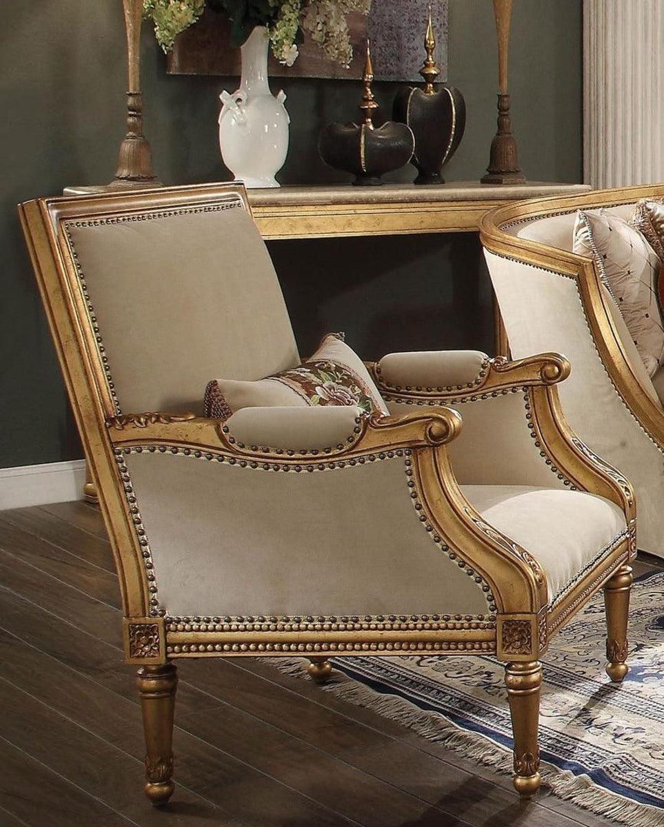Acme Furniture Daesha Accent Chair in Tan Flannel & Antique Gold 50838 - Luxury Home Furniture (MI)