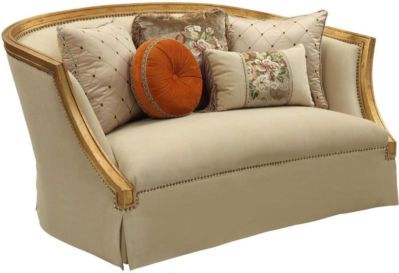 Acme Furniture Daesha Loveseat in Tan Flannel & Antique Gold 50836 - Luxury Home Furniture (MI)