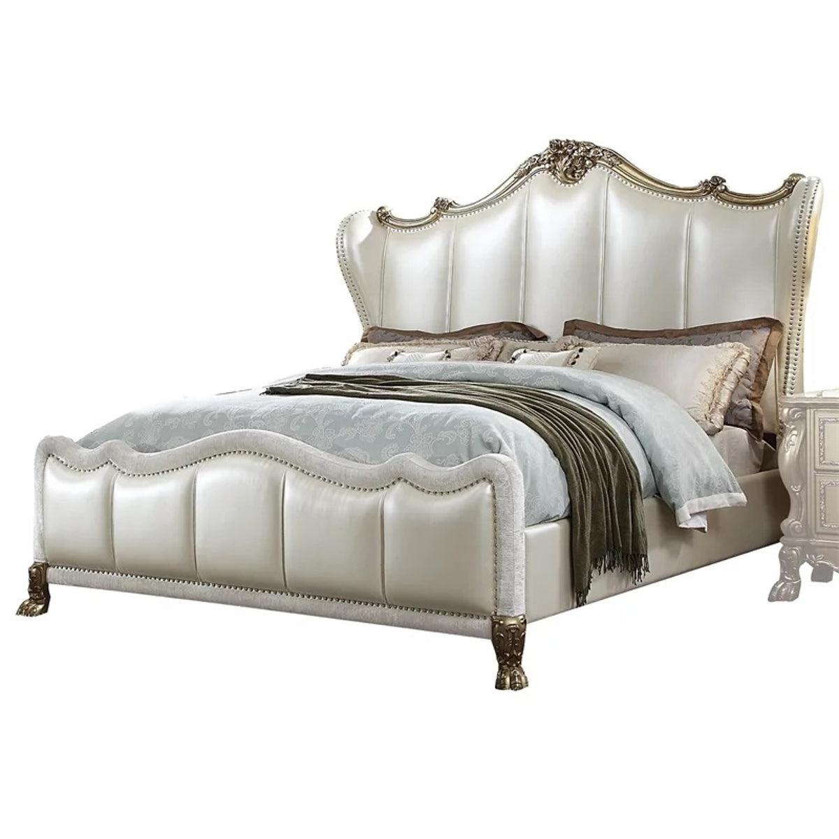 Acme Furniture Dresden II King Bed in Pearl White PU & Gold Patina 27817EK - Luxury Home Furniture (MI)