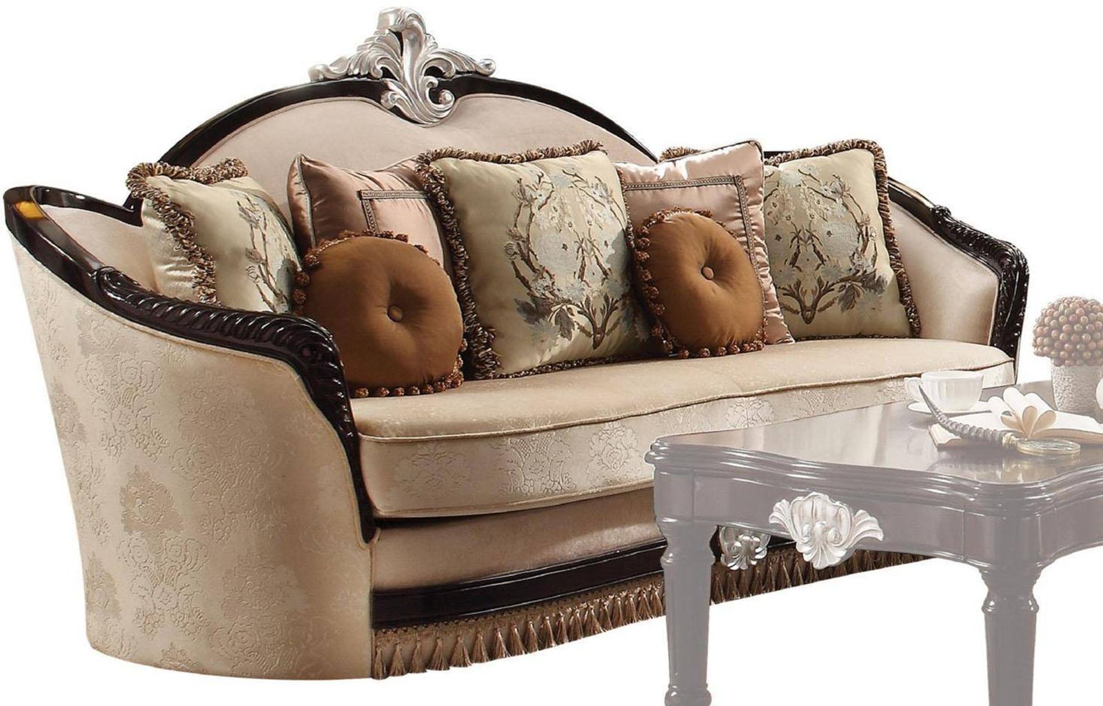 Acme Furniture Ernestine Loveseat with 6 Pillows in Tan and Black 52111 - Luxury Home Furniture (MI)