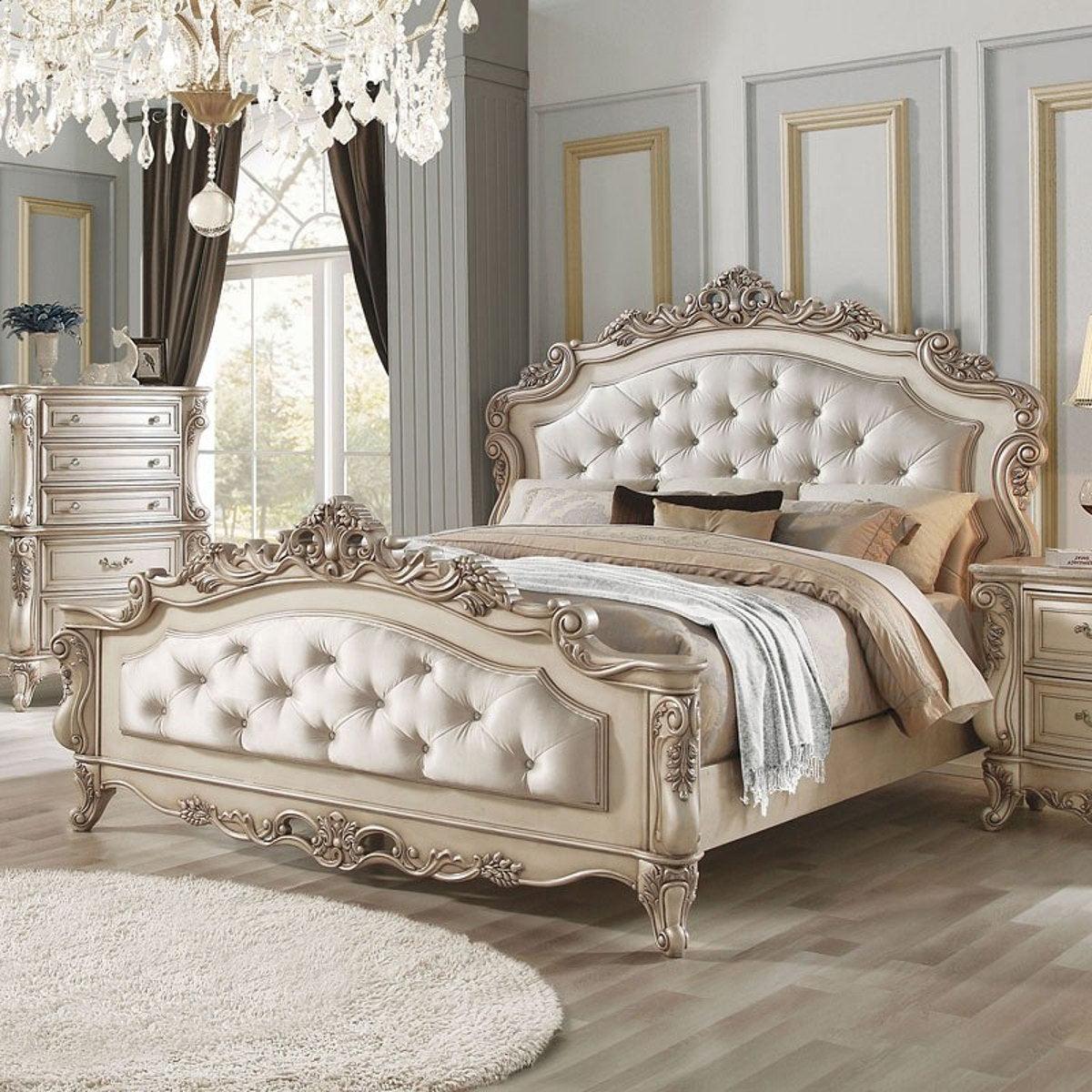 Acme Furniture Gorsedd King Panel Bed in Antique White - Luxury Home Furniture (MI)