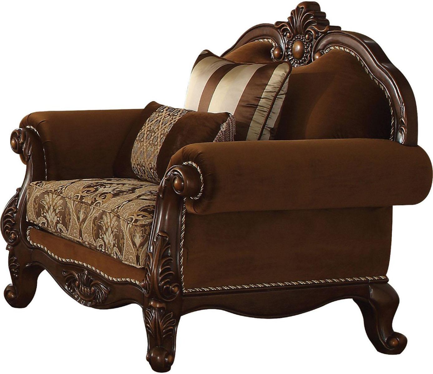 Acme Furniture Jardena Chair with 2 Pillows in Cherry Oak 50657 - Luxury Home Furniture (MI)