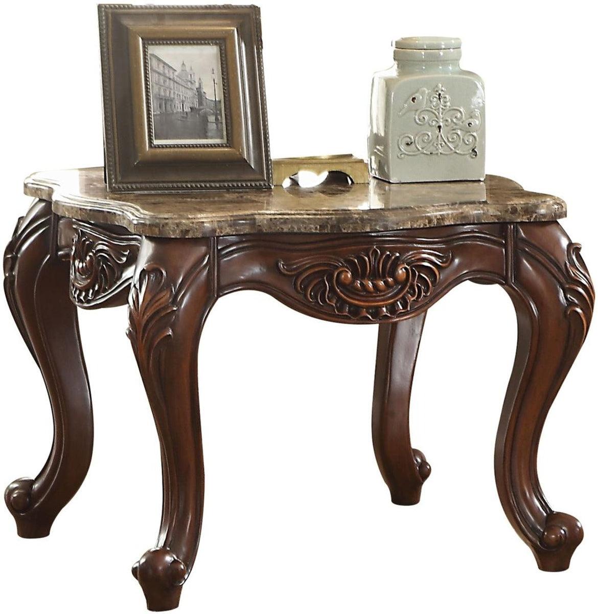 Acme Furniture Jardena End Table in Marble/Cherry Oak 81657 - Luxury Home Furniture (MI)