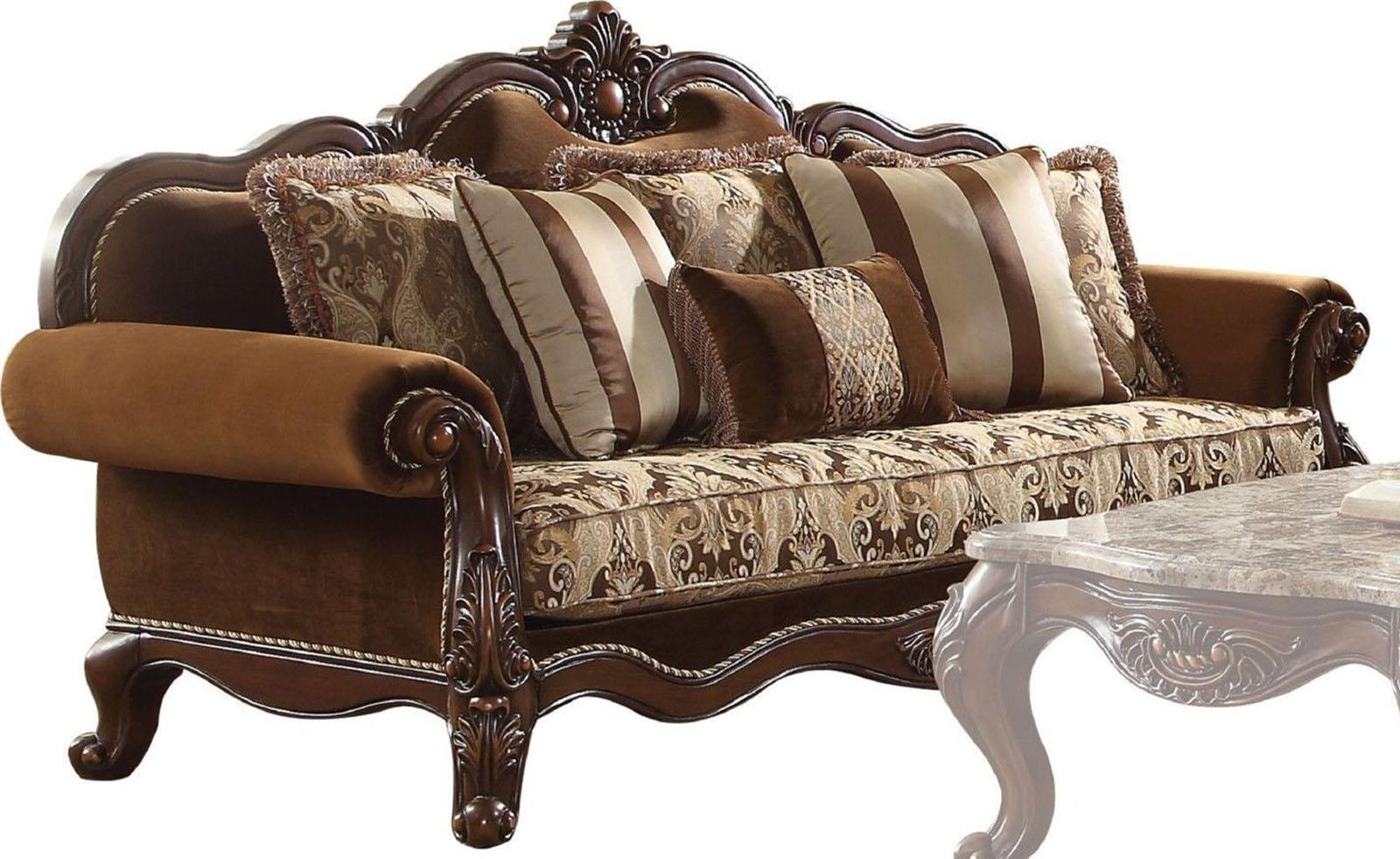 Acme Furniture Jardena Sofa with 6 Pillows in Cherry Oak 50655 - Luxury Home Furniture (MI)