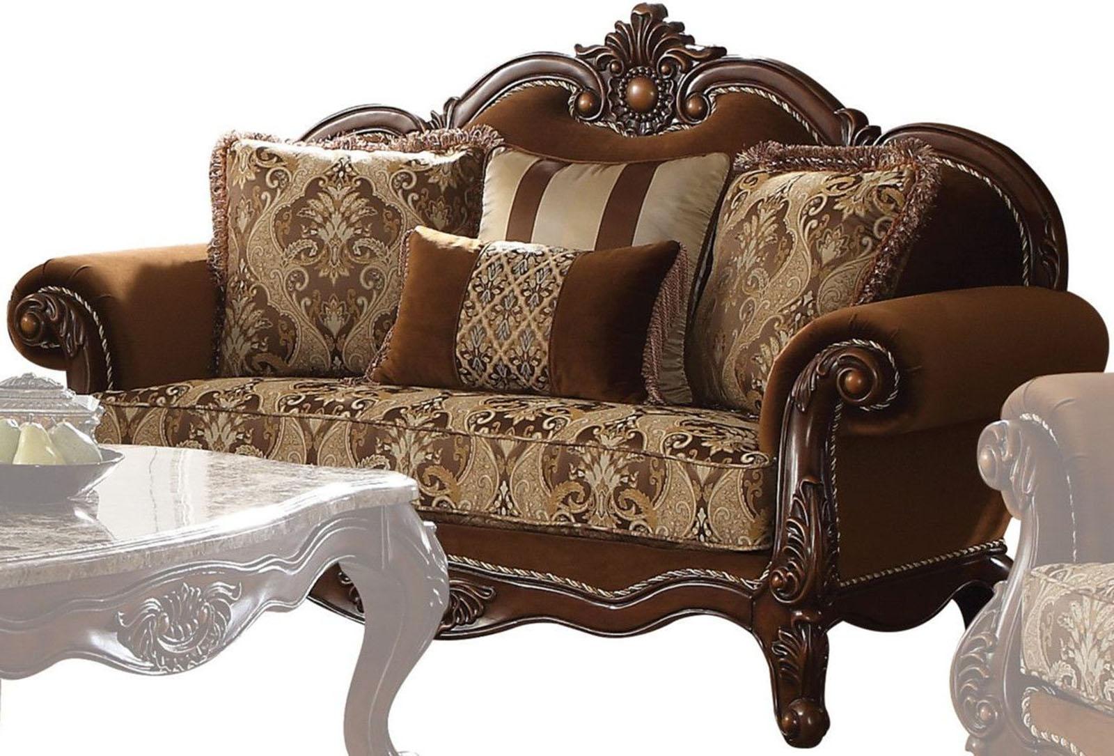 Acme Furniture Jardena Loveseat with 4 Pillows in Cherry Oak 50656 - Luxury Home Furniture (MI)
