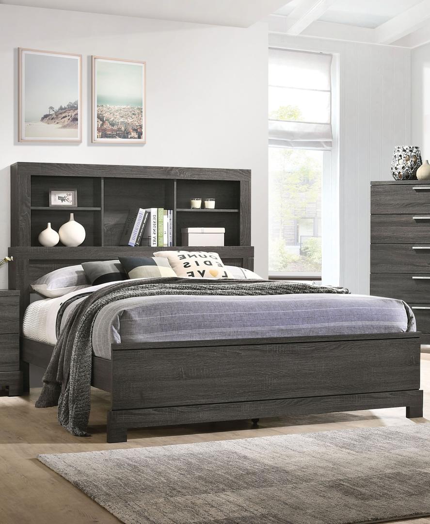 Acme Furniture Lantha Queen Bookcase Panel Bed in Grey Oak 22030Q - Luxury Home Furniture (MI)