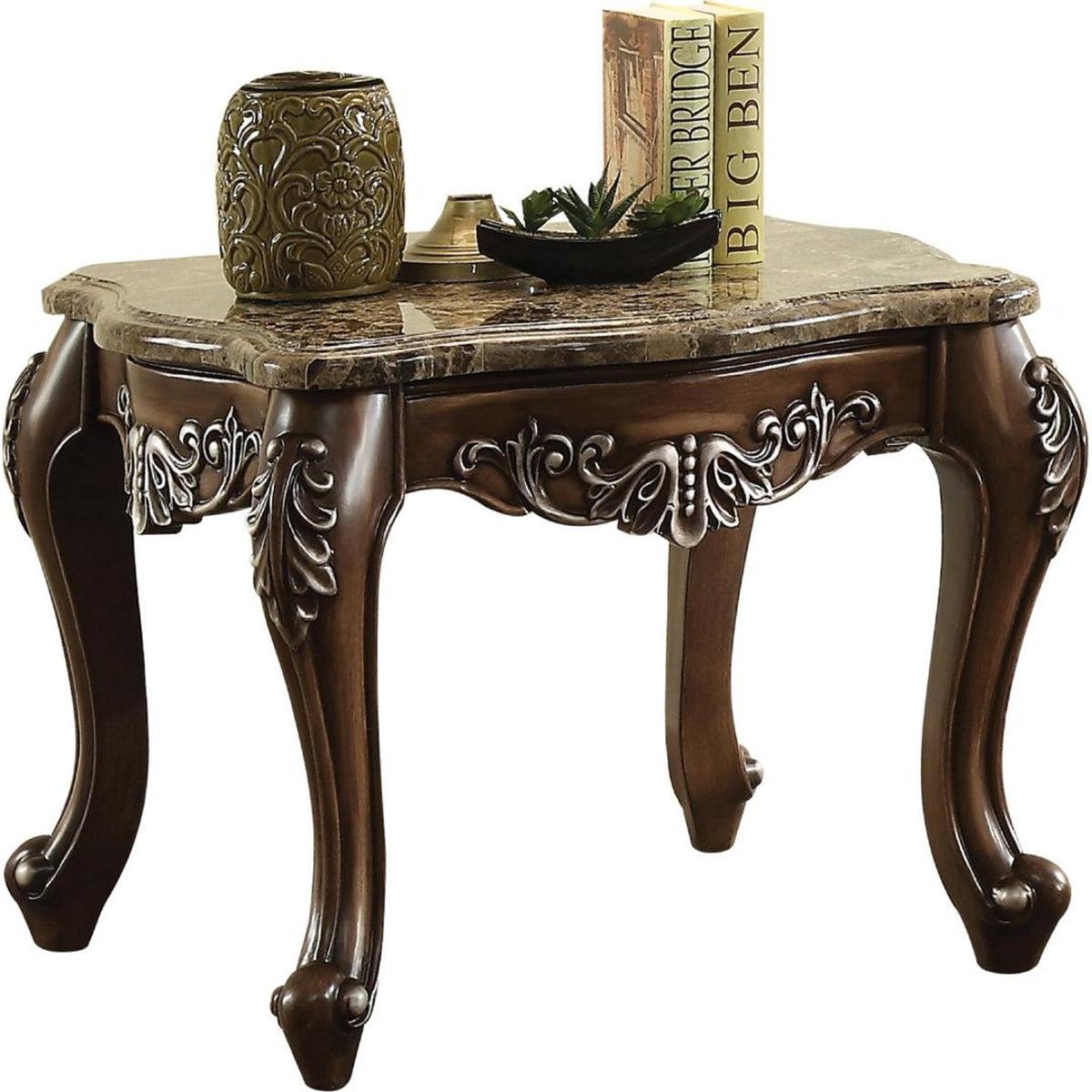 Acme Furniture Latisha End Table in Marble/Antique Oak 82147 - Luxury Home Furniture (MI)