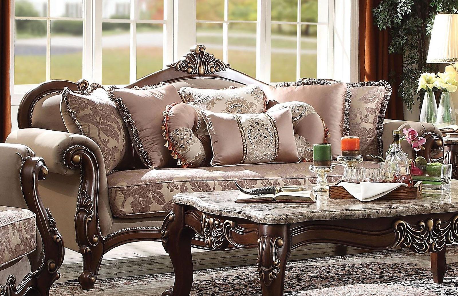 Acme Furniture Mehadi Sofa with 8 Pillows in Walnut 50690 - Luxury Home Furniture (MI)