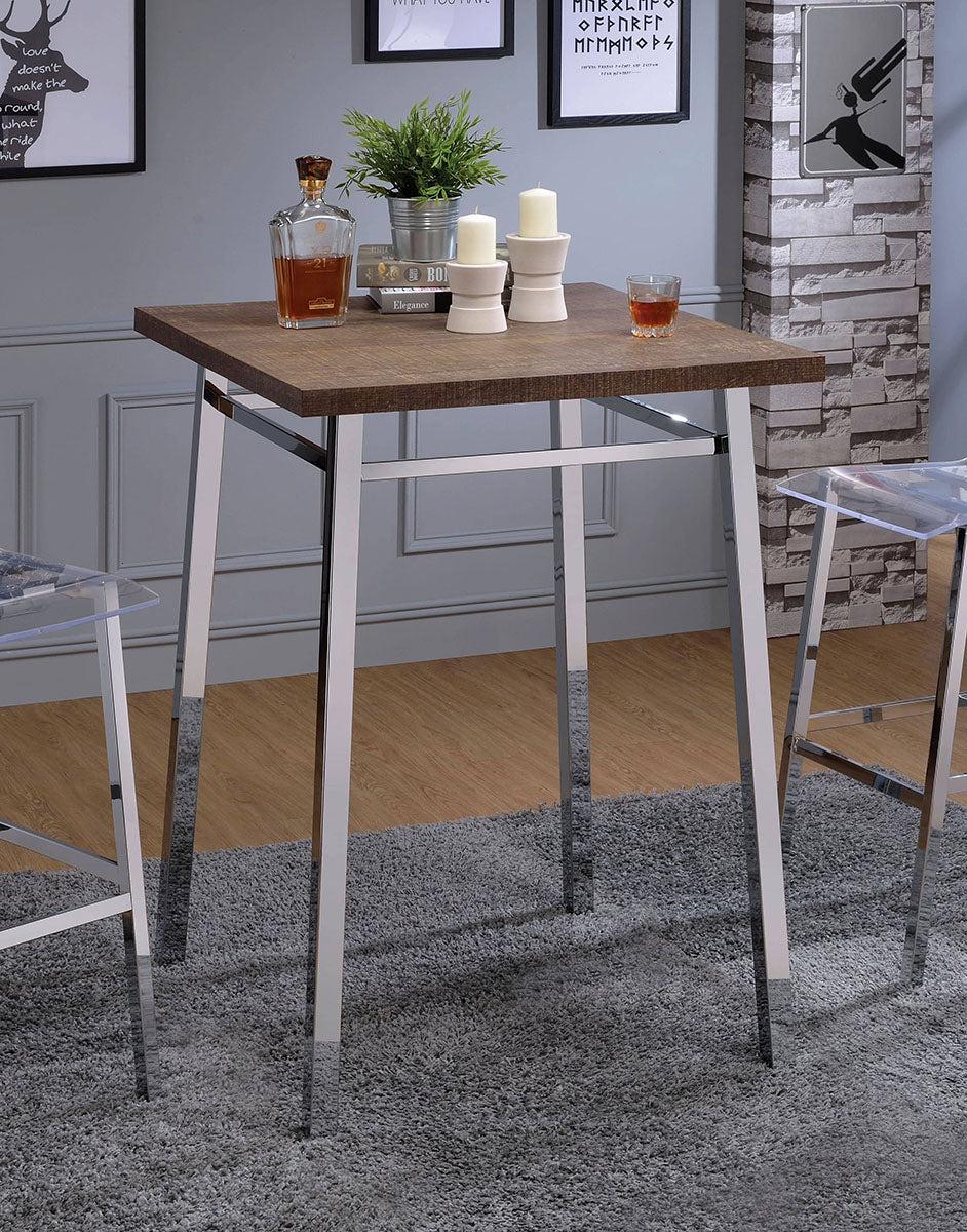 Acme Furniture Nadie Square Bar Table in Chrome and Oak 72595 - Luxury Home Furniture (MI)