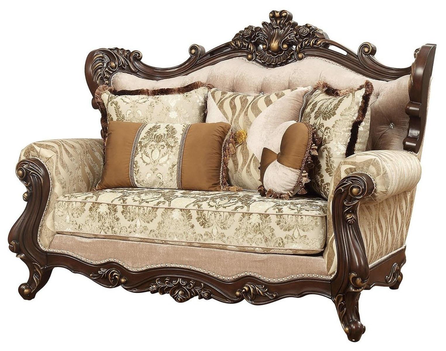 Acme Furniture Shalisa Loveseat with 5 Pillows in Walnut 51051 - Luxury Home Furniture (MI)