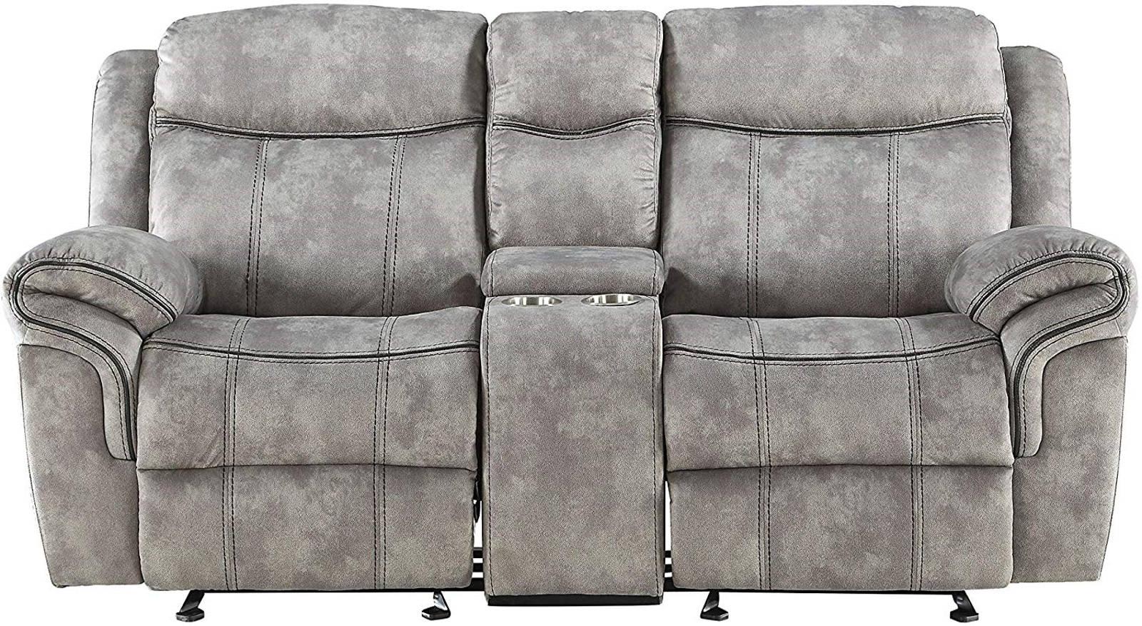 Acme Furniture Zubaida Motion Loveseat with Console in 2-Tone Gray Velvet 55026 - Luxury Home Furniture (MI)
