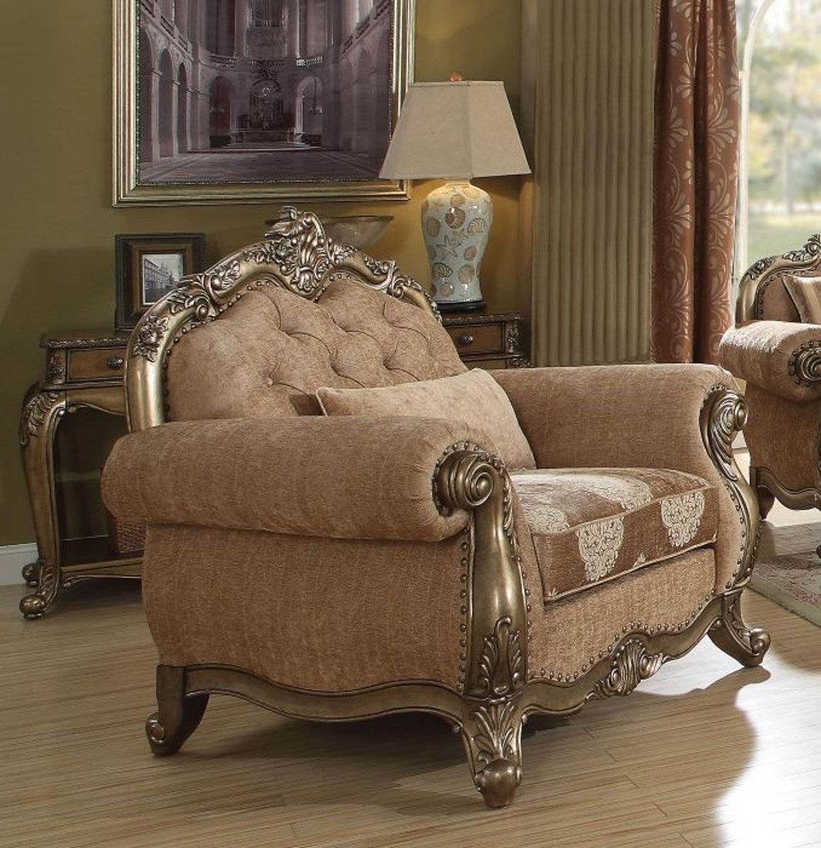 Acme Ragenardus Chair with 1 Pillow in Fabric & Vintage Oak 56032 - Luxury Home Furniture (MI)