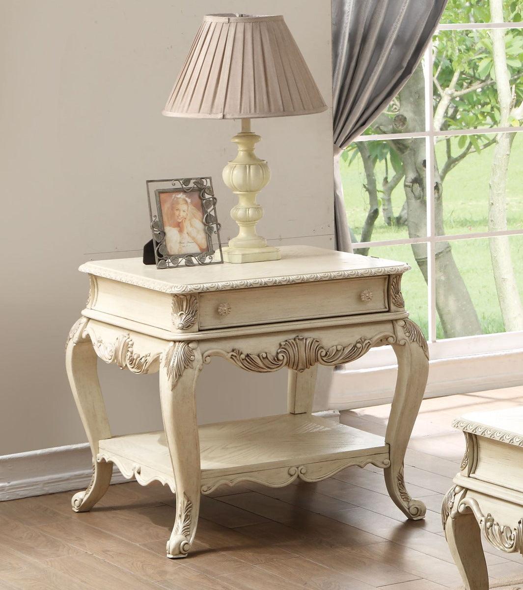 Acme Ragenardus End Table in Antique White 86022 - Luxury Home Furniture (MI)