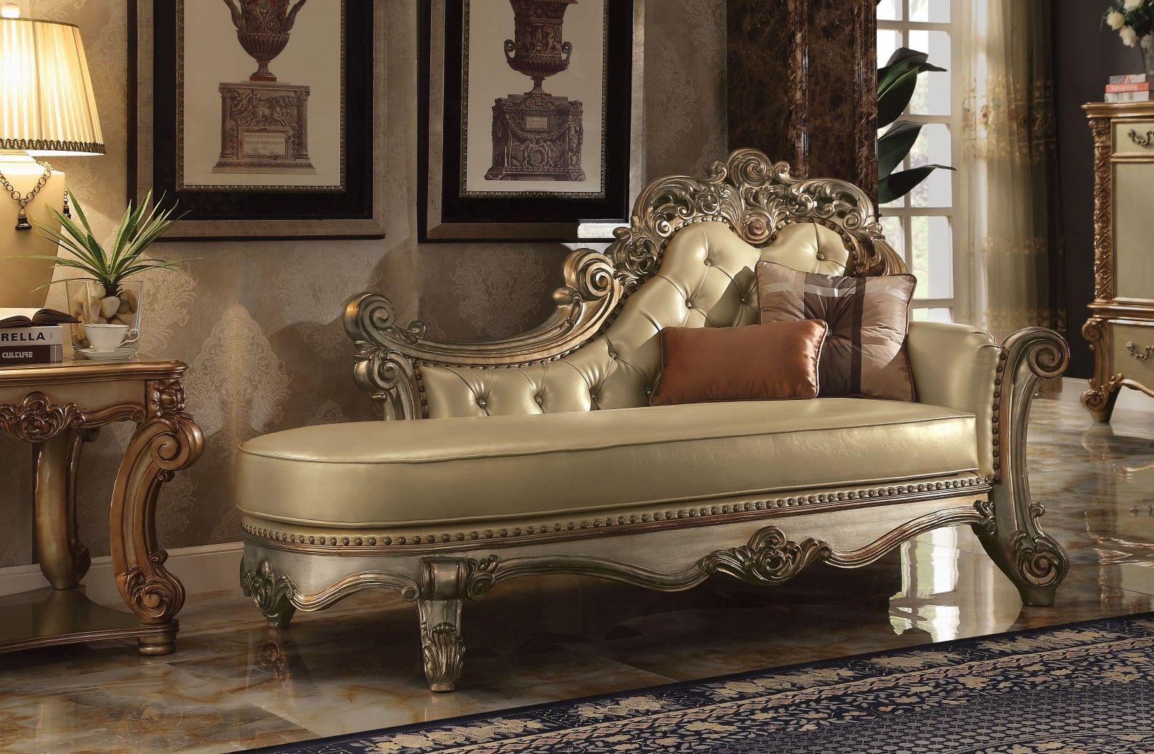 Acme Vendome Chaise in Gold Patina 96485 - Luxury Home Furniture (MI)