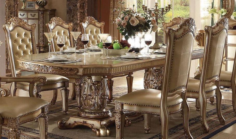 Acme Vendome Double Pedestal Dining Table in Gold Patina 63000 - Luxury Home Furniture (MI)
