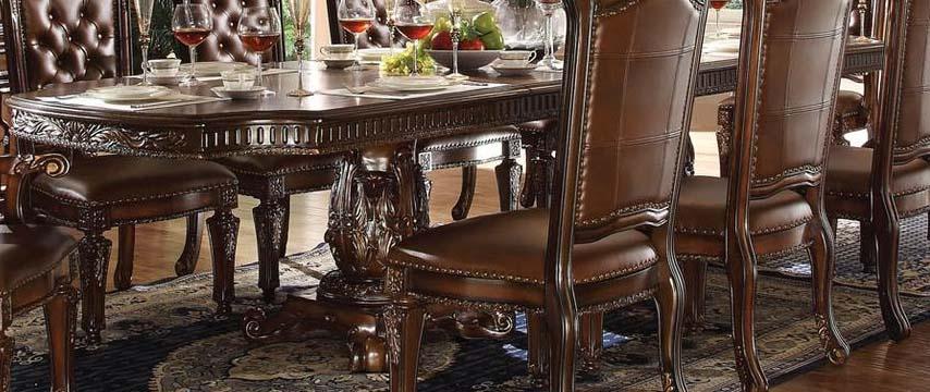 Acme Vendome Double Pedestal Dining Table with Two Leaves in Cherry 62000 - Luxury Home Furniture (MI)