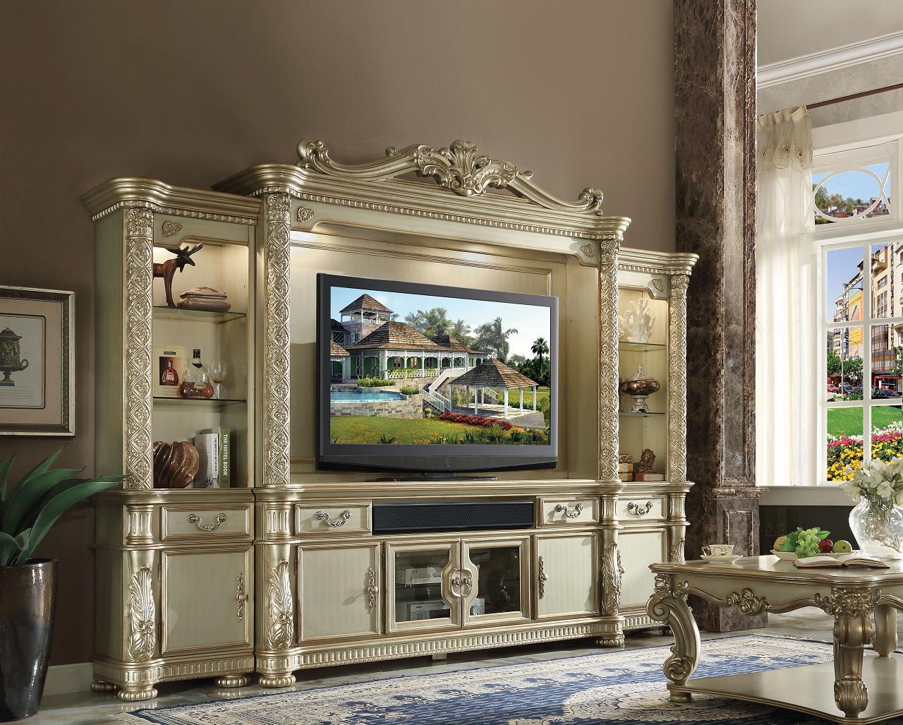 Acme Vendome Entertainment Center in Gold Patina 91310 - Luxury Home Furniture (MI)