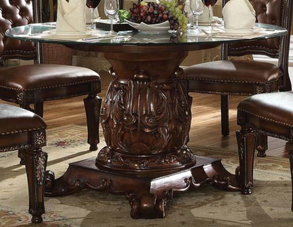 Acme Vendome Single Pedestal Dining Table with 54" Tempered Glass Top in Cherry 62010 - Luxury Home Furniture (MI)
