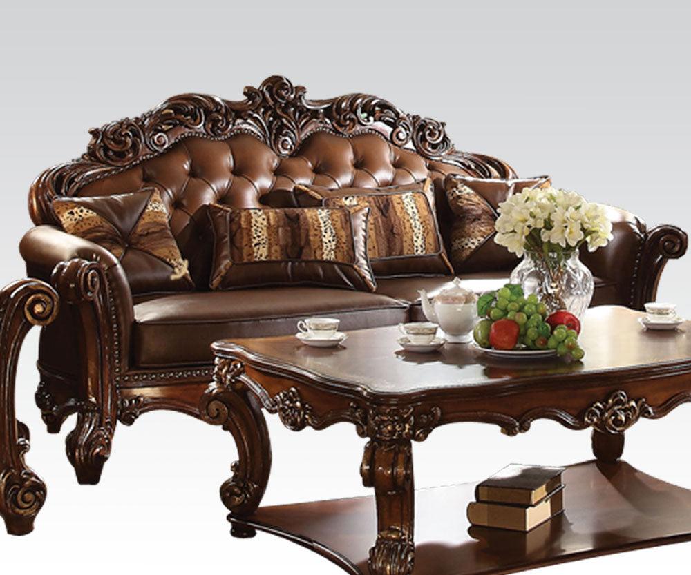 Acme Vendome Stationary Sofa with 3 Pillows in Cherry 52001 - Luxury Home Furniture (MI)