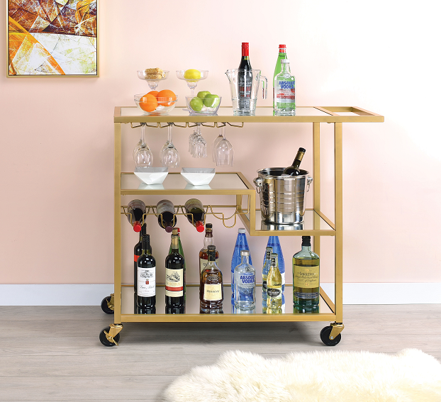Adamsen Champagne & Mirror Serving Cart - Luxury Home Furniture (MI)