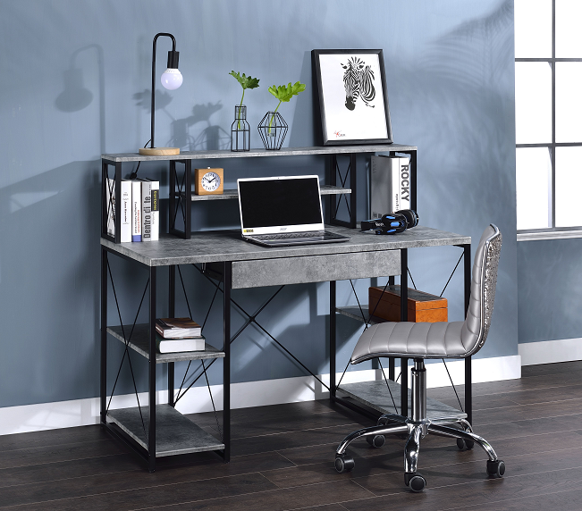 Amiel Faux Concrete & Black Desk - Luxury Home Furniture (MI)