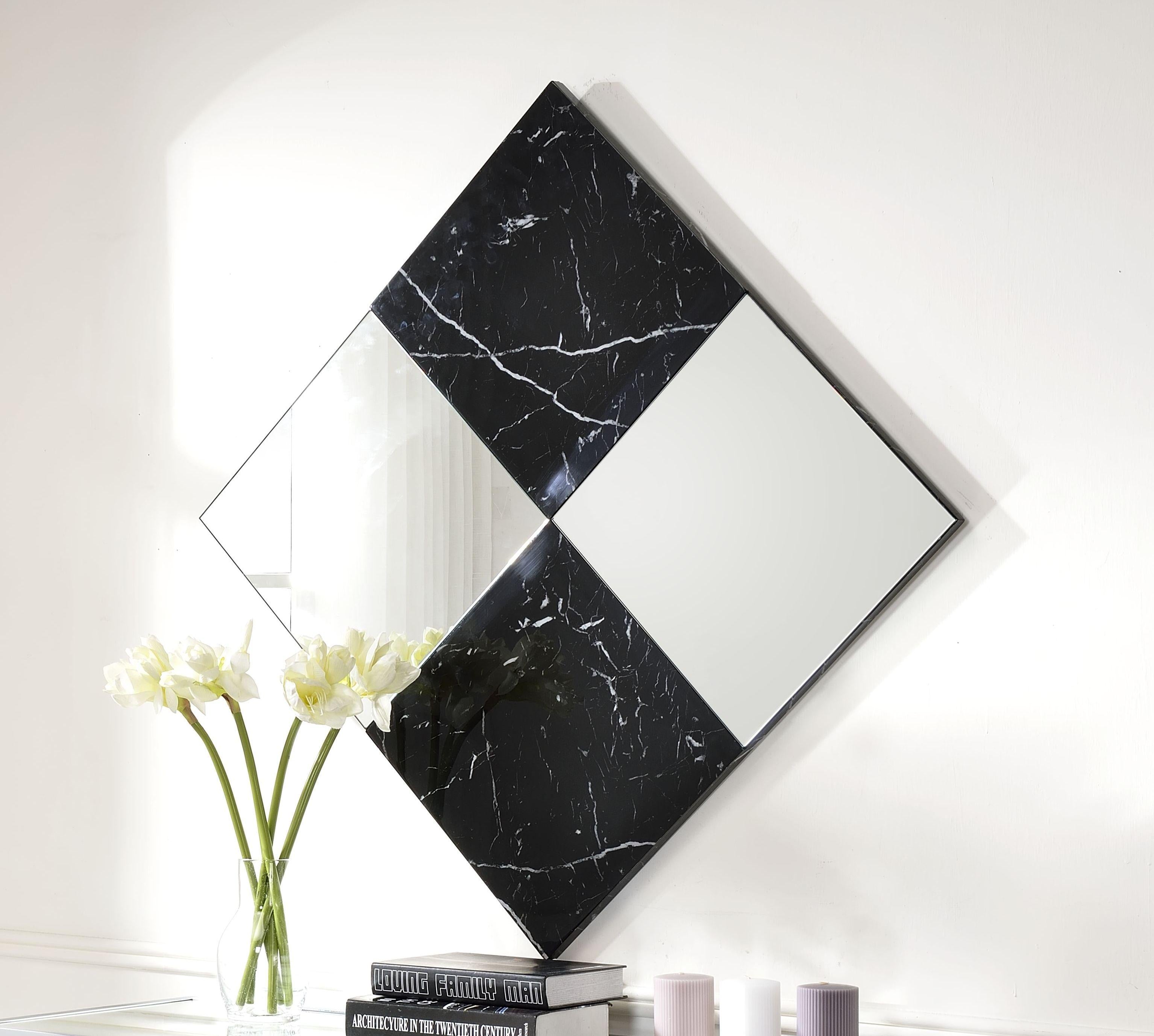 Angwin Mirrored & Faux Marble Accent Mirror (Wall) - Luxury Home Furniture (MI)