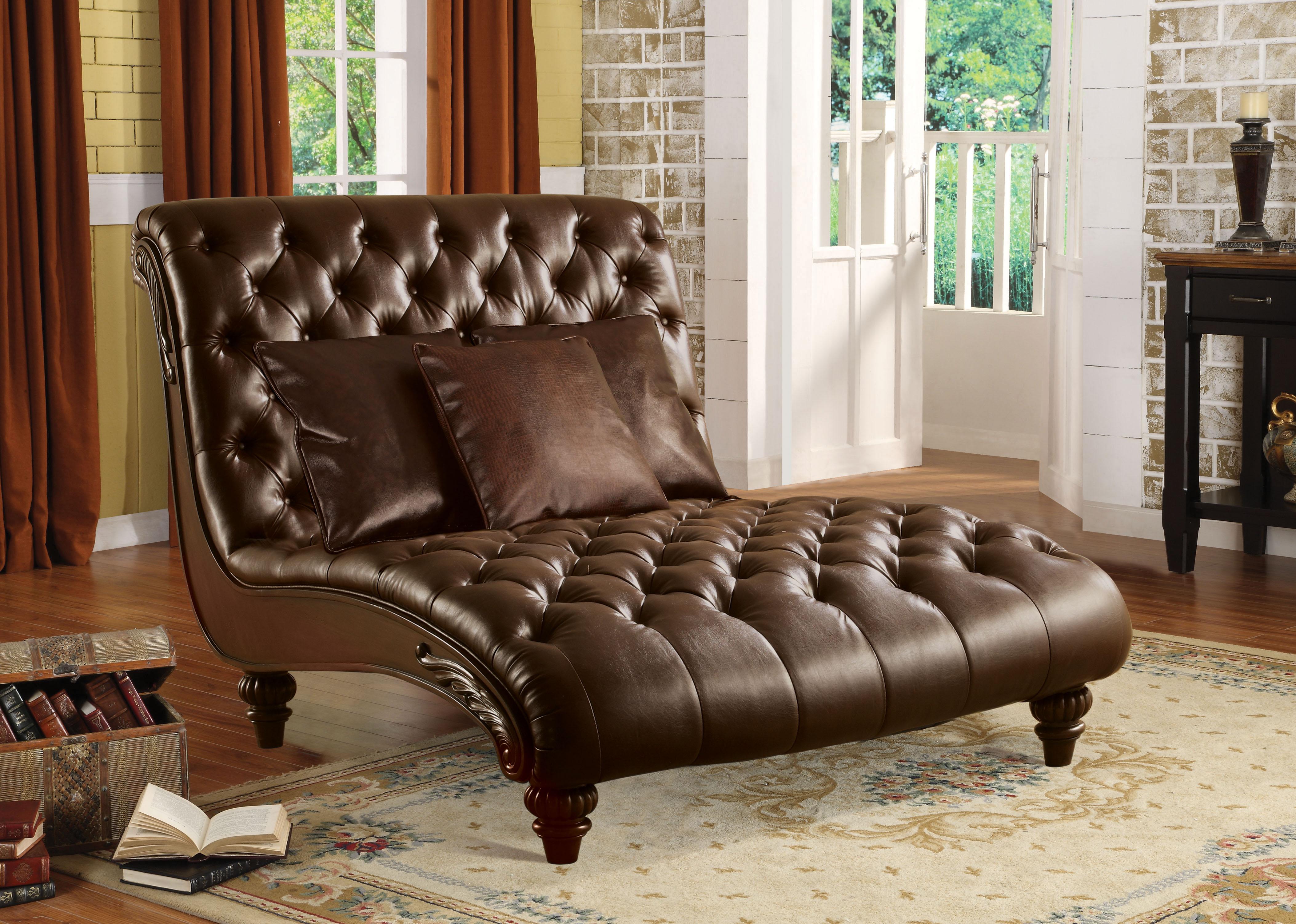 Anondale 2-Tone Brown PU Chaise & 3Pillows - Luxury Home Furniture (MI)