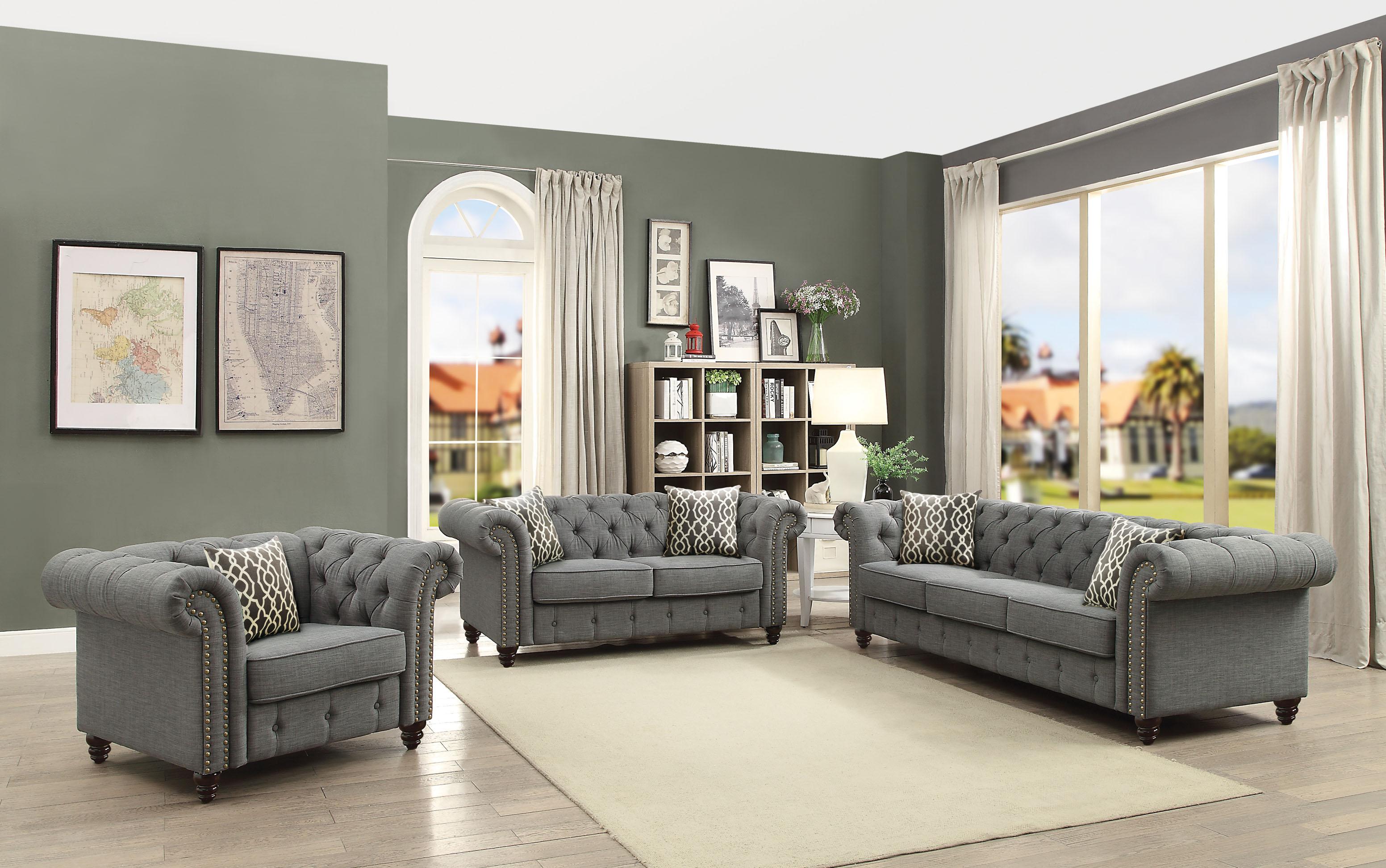 Aurelia Gray Linen Sofa w/2 Pillows - Luxury Home Furniture (MI)
