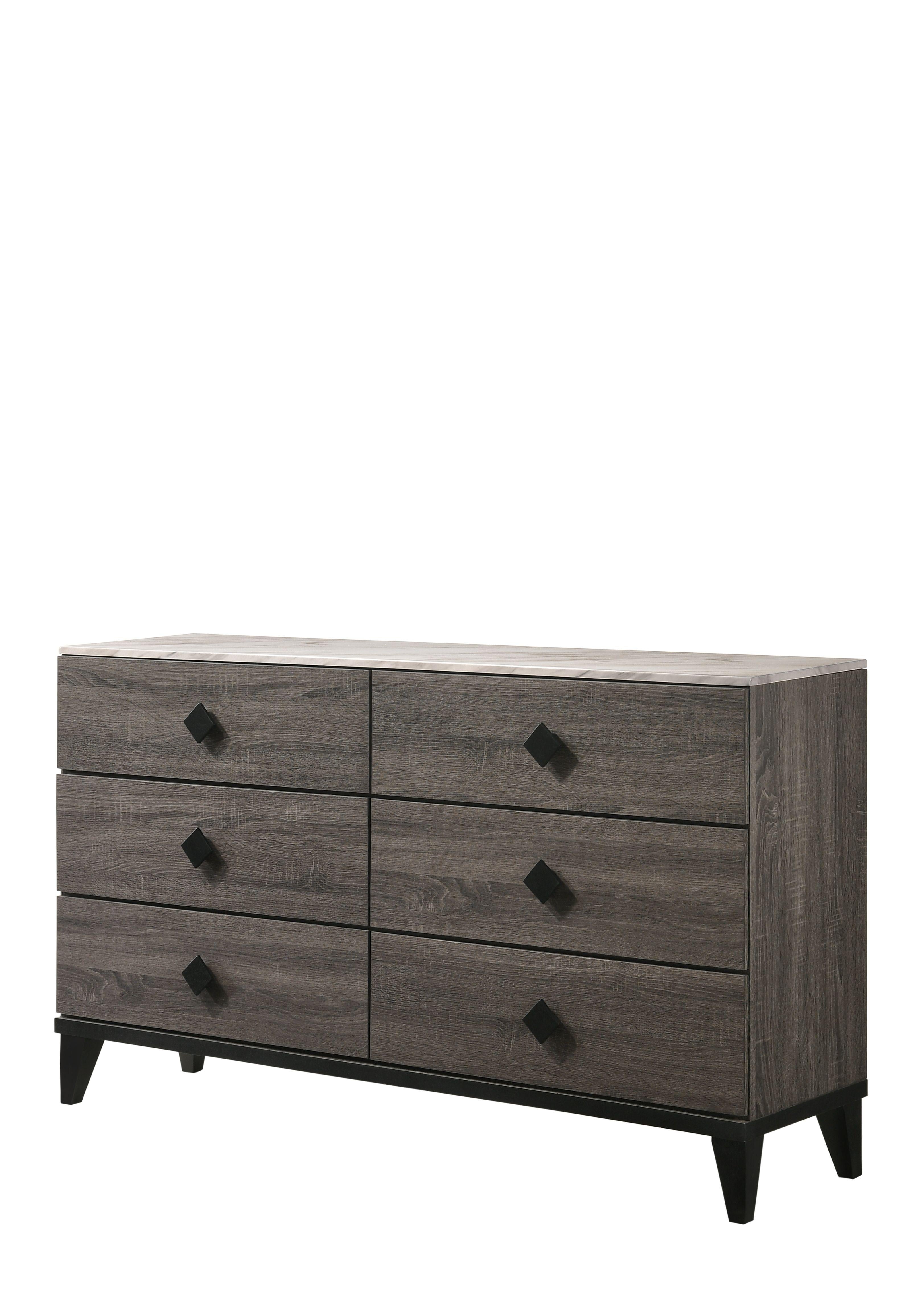Avantika Faux Marble & Rustic Gray Oak Dresser - Luxury Home Furniture (MI)