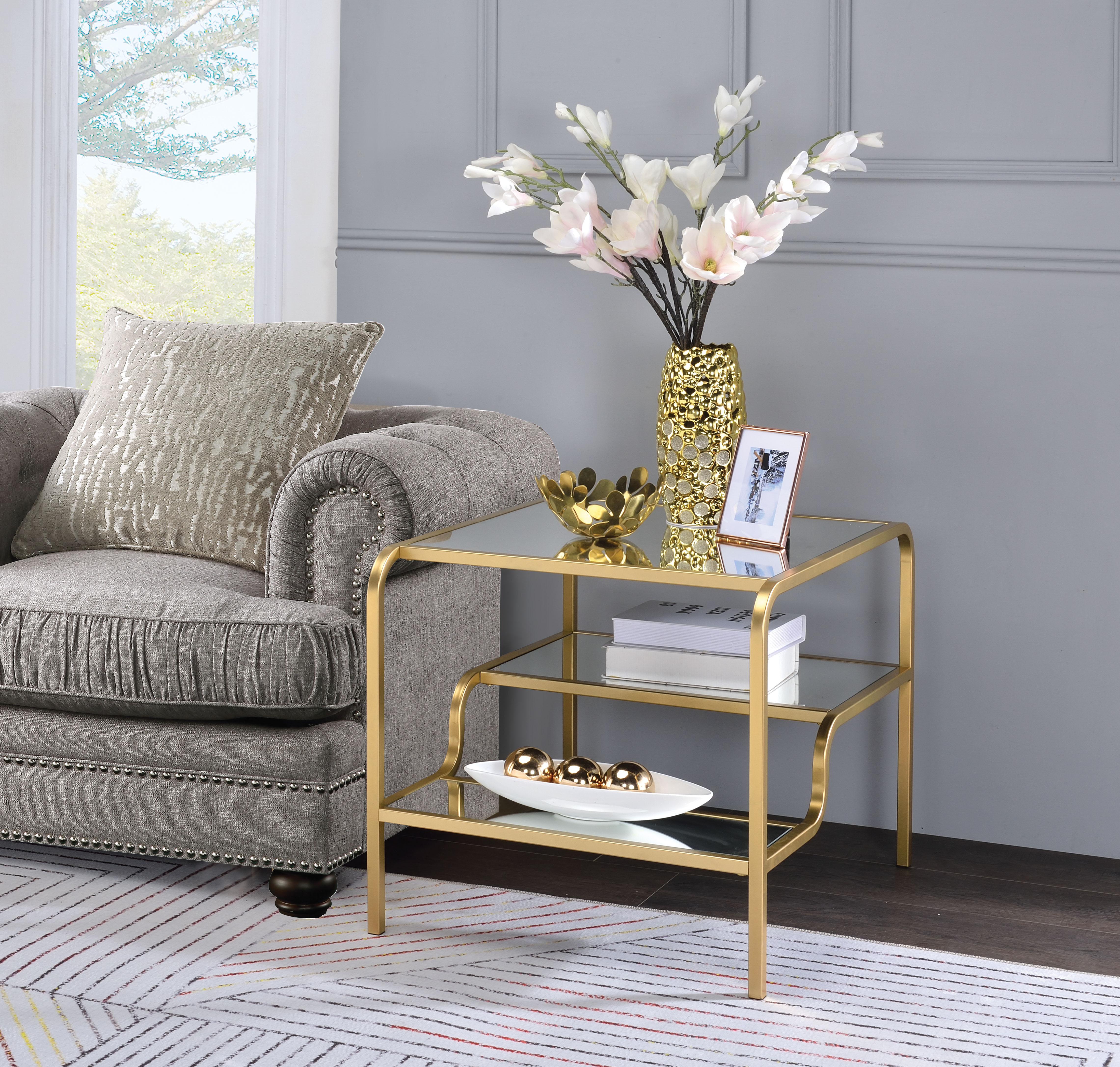 Astrid Gold & Mirror End Table - Luxury Home Furniture (MI)