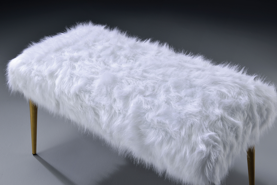 Bagley II White Faux Fur & Gold Bench - Luxury Home Furniture (MI)
