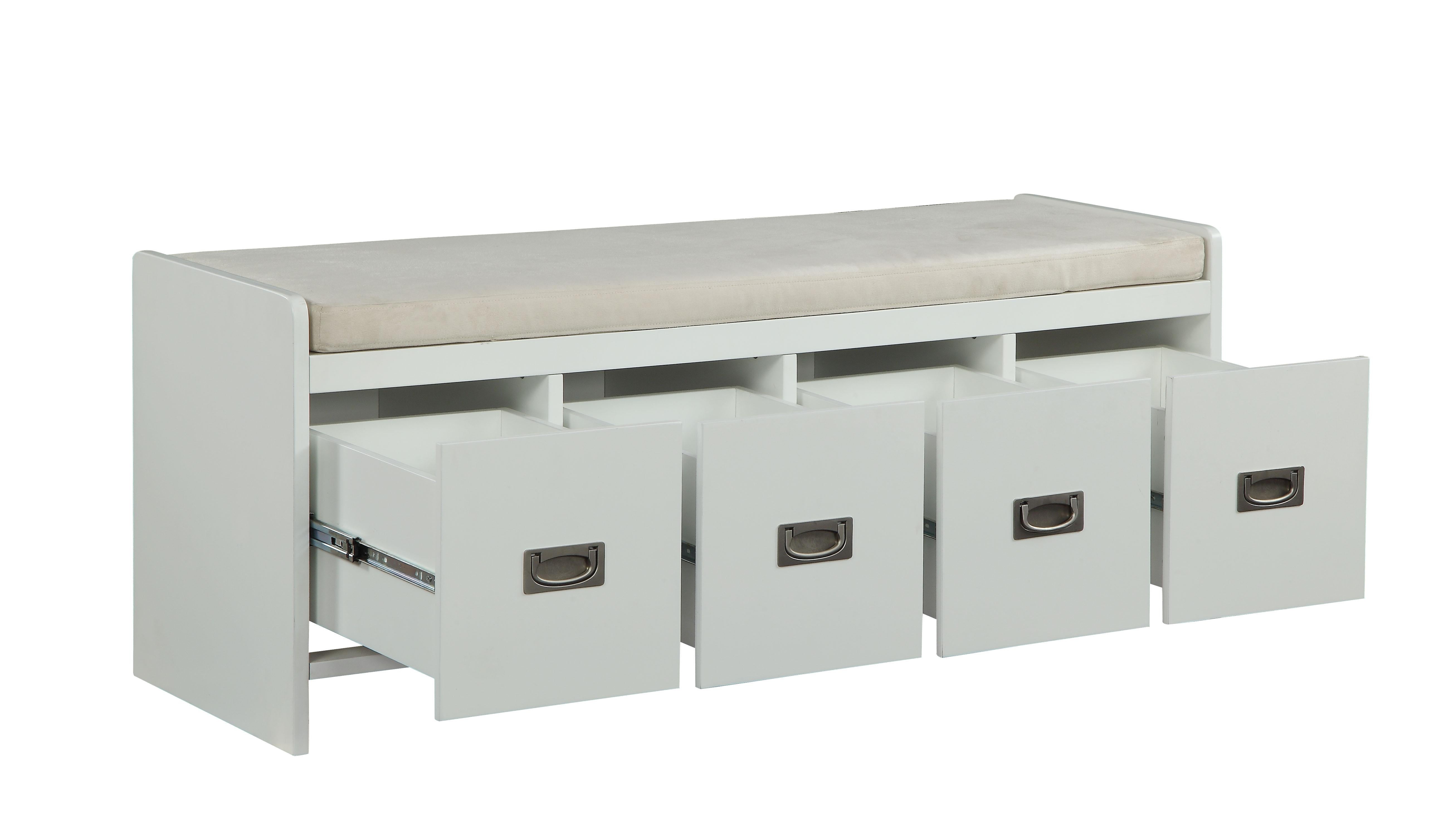 Berci Beige Fabric & White Bench w/Storage - Luxury Home Furniture (MI)