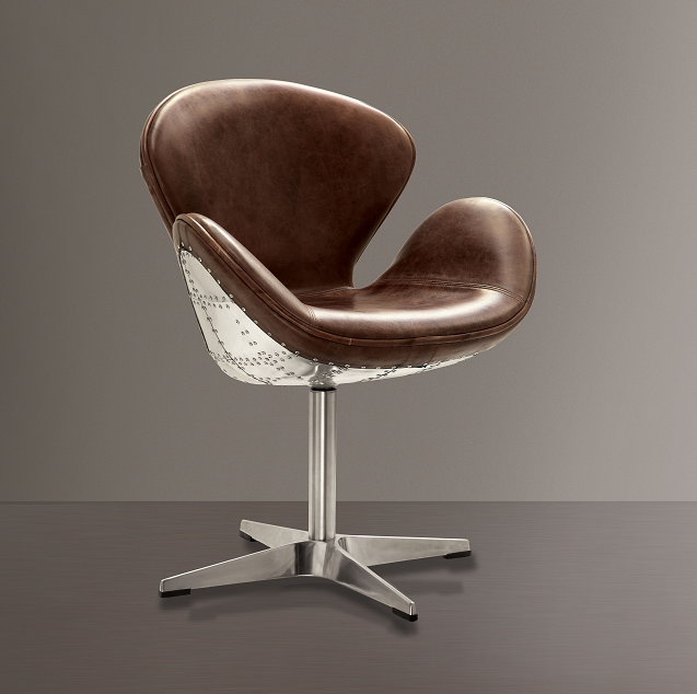 Brancaster Retro Brown Top Grain Leather & Aluminum Accent Chair (1Pc) - Luxury Home Furniture (MI)
