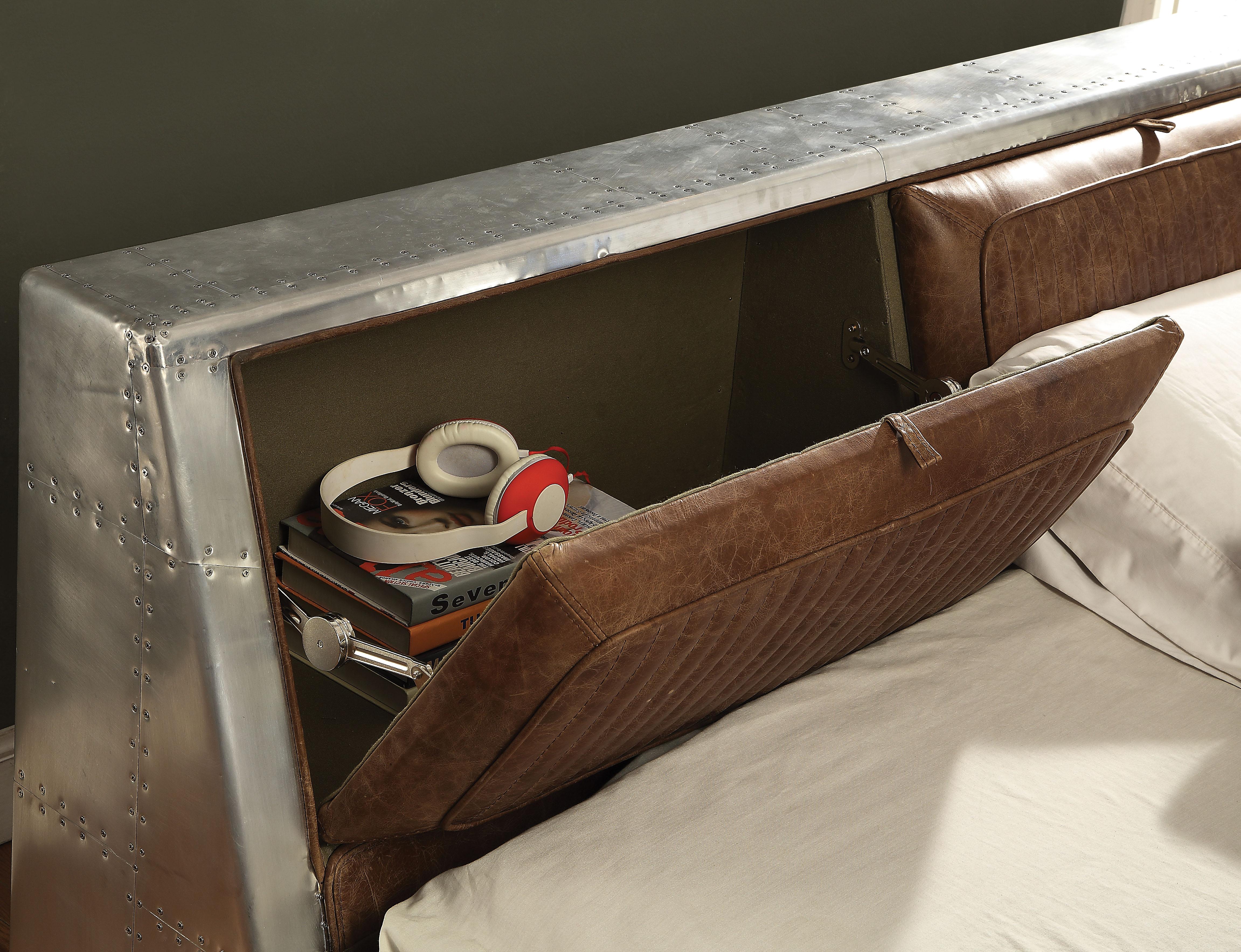 Brancaster Retro Brown Top Grain Leather & Aluminum Queen Bed - Luxury Home Furniture (MI)