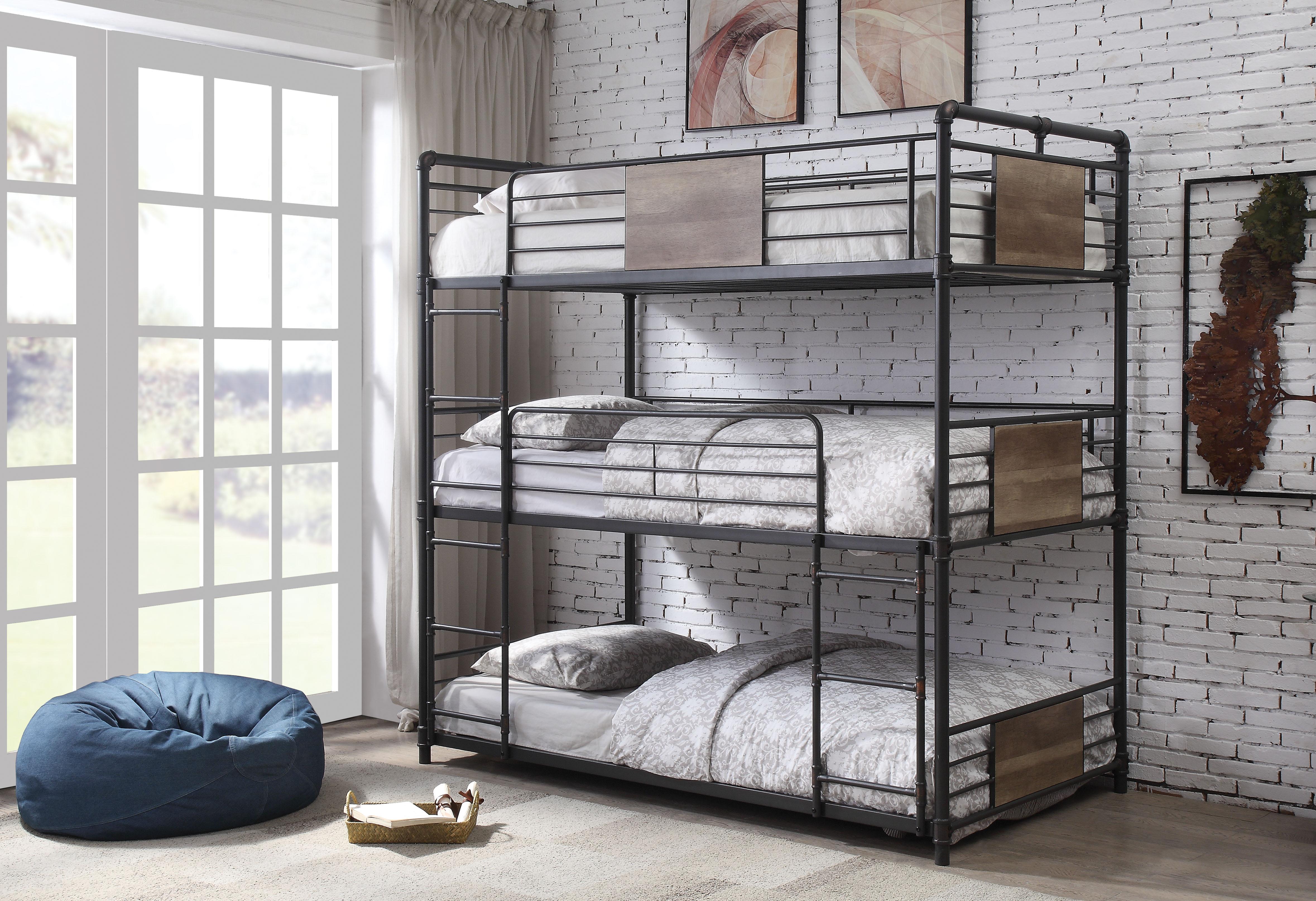 Brantley Sandy Black & Dark Bronze Hand-Brushed Bunk Bed (Triple Twin) - Luxury Home Furniture (MI)