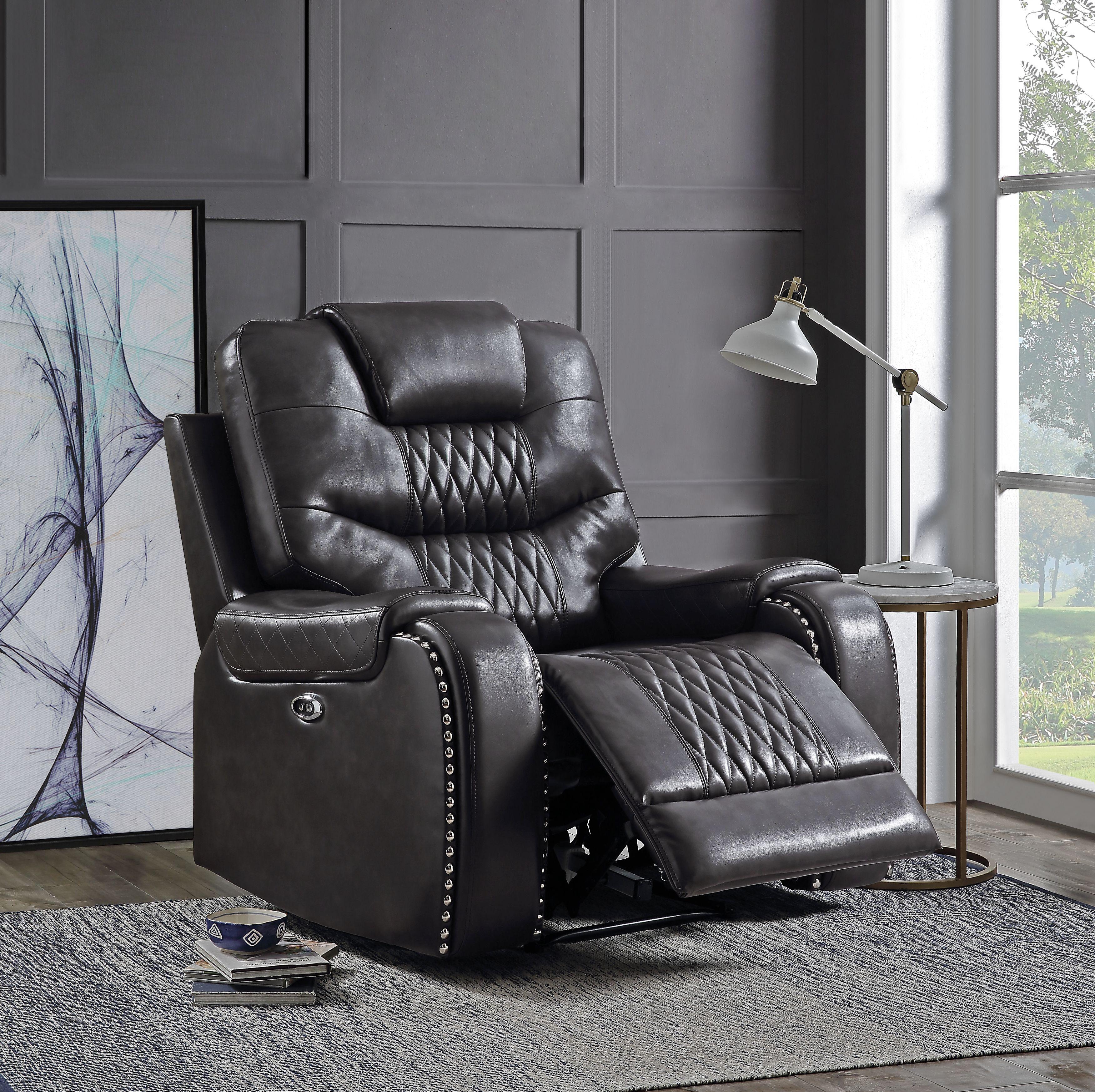 Braylon Magnetite PU Recliner (Power Motion) - Luxury Home Furniture (MI)