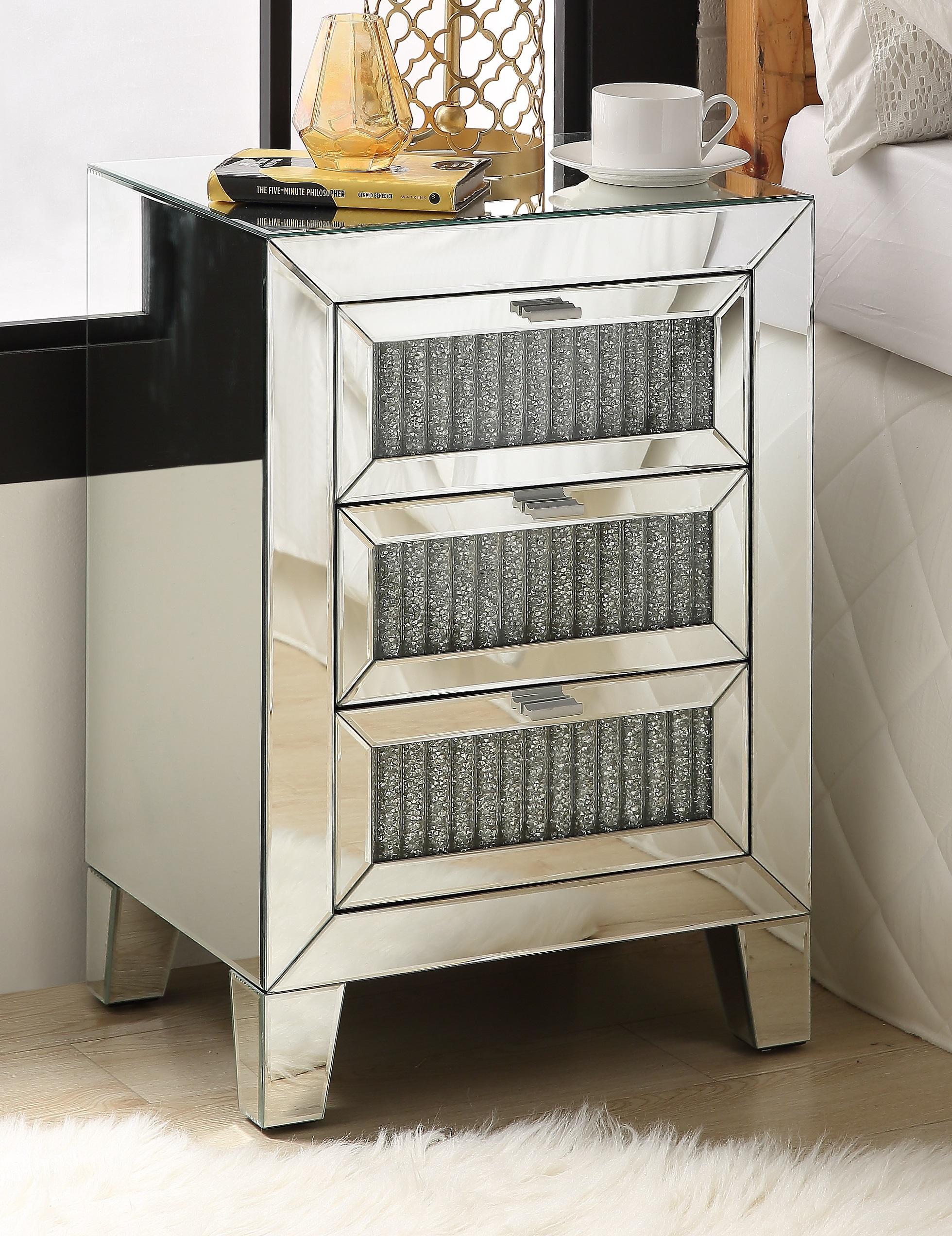 Caesia Mirrored & Faux Diamonds Accent Table - Luxury Home Furniture (MI)