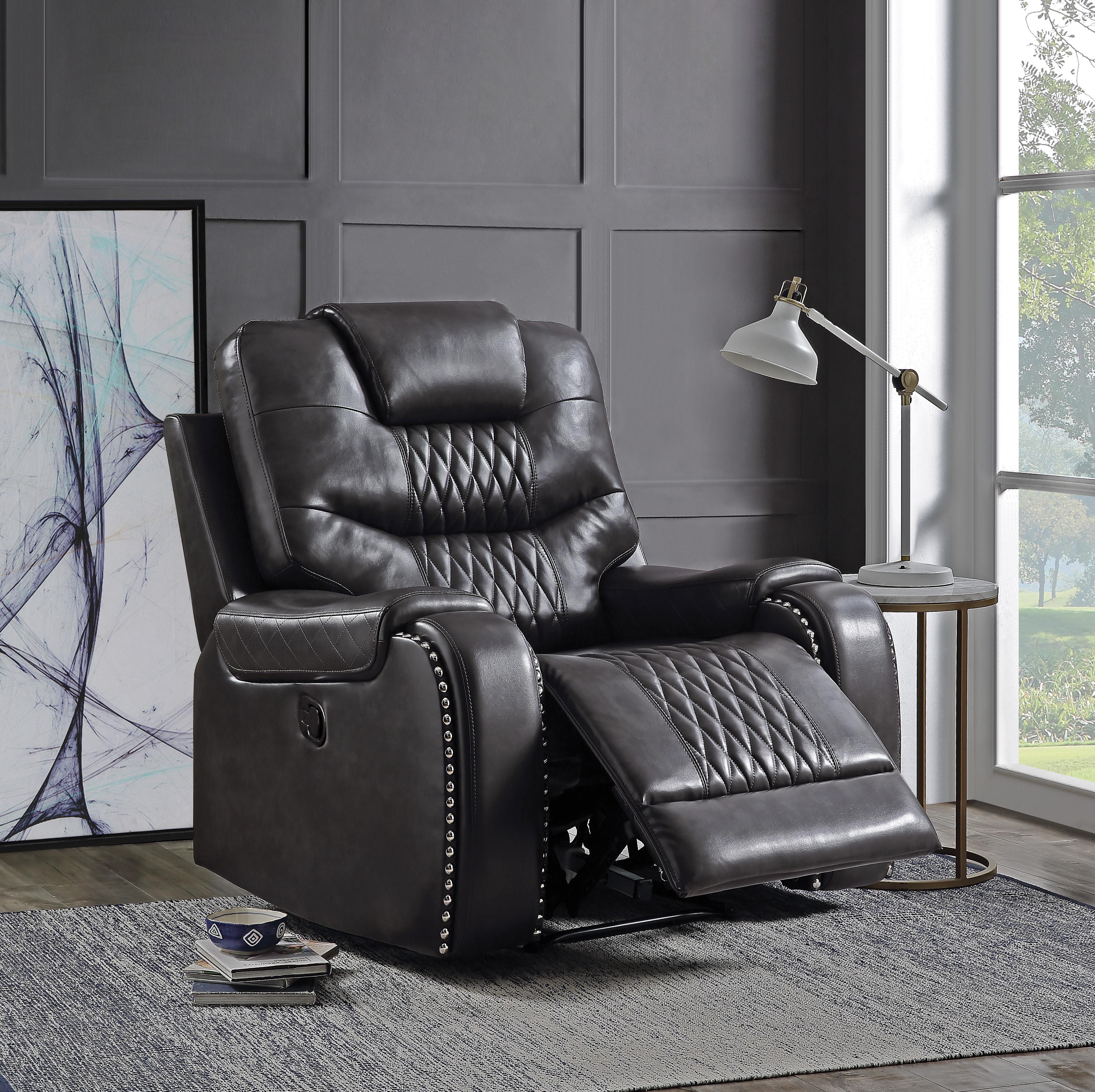 Braylon Magnetite PU Recliner (Motion) - Luxury Home Furniture (MI)