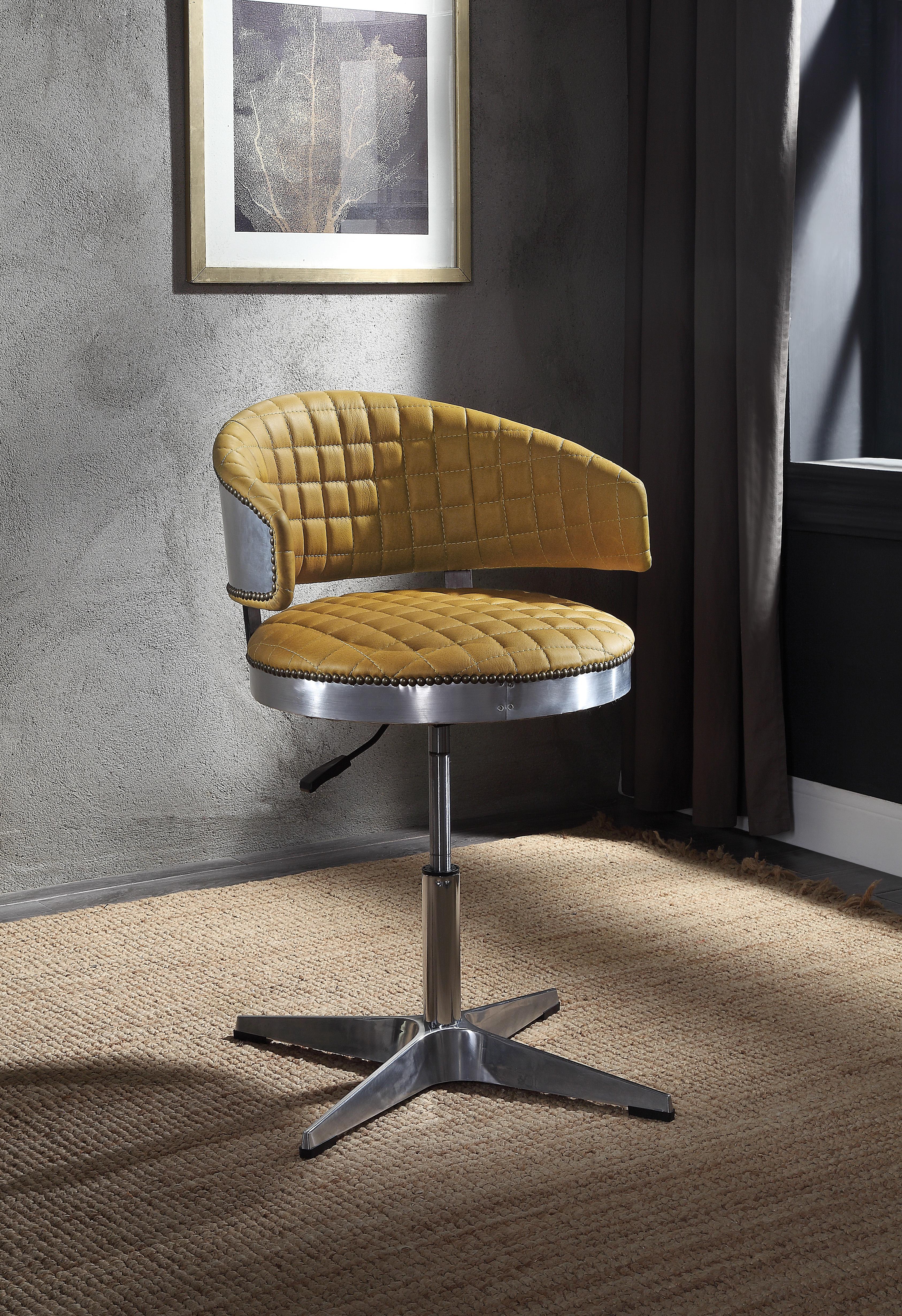 Brancaster Turmeric Top Grain Leather & Chrome Adjustable Chair w/Swivel - Luxury Home Furniture (MI)