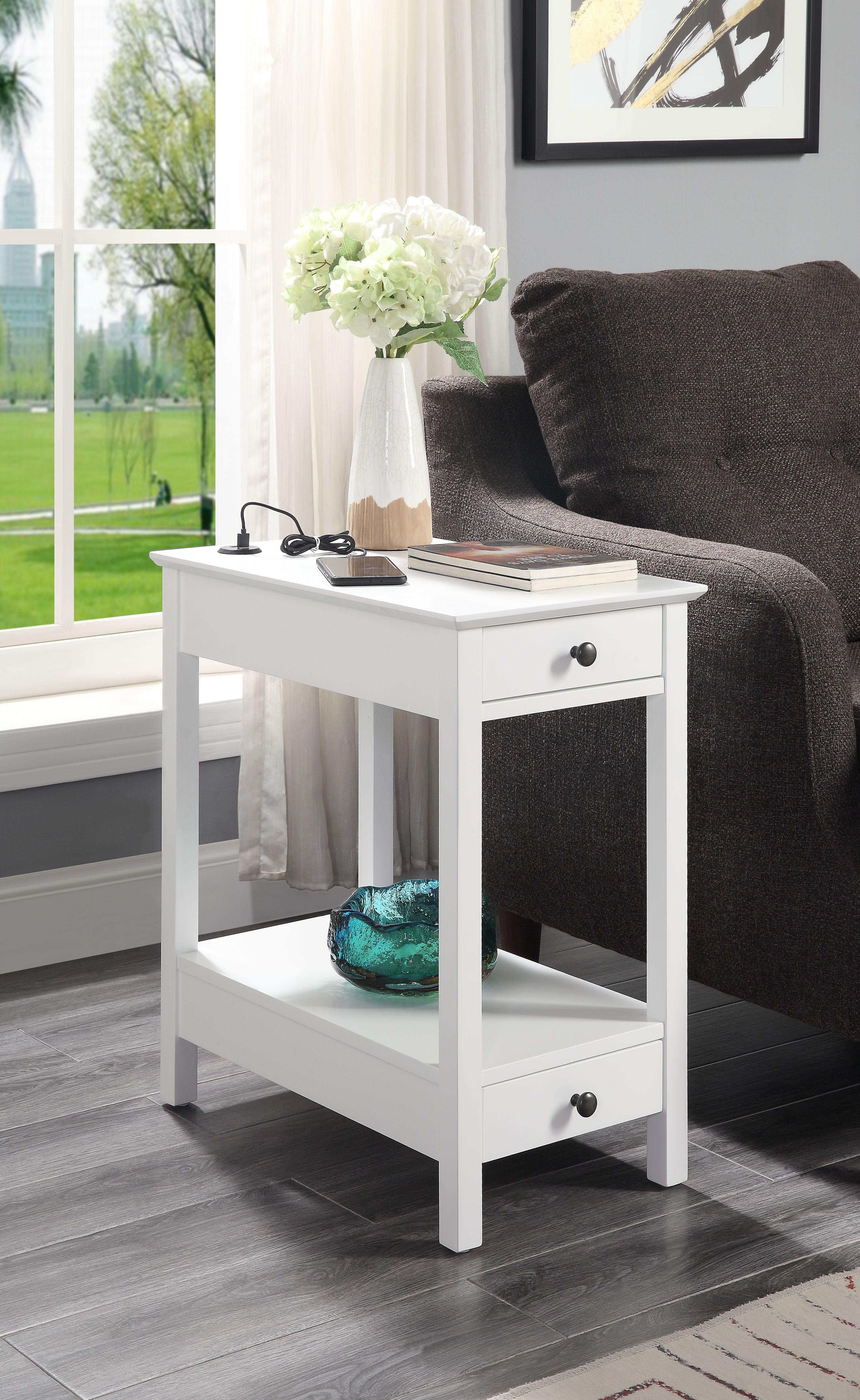 Byzad White Side Table (USB Charging Dock) - Luxury Home Furniture (MI)