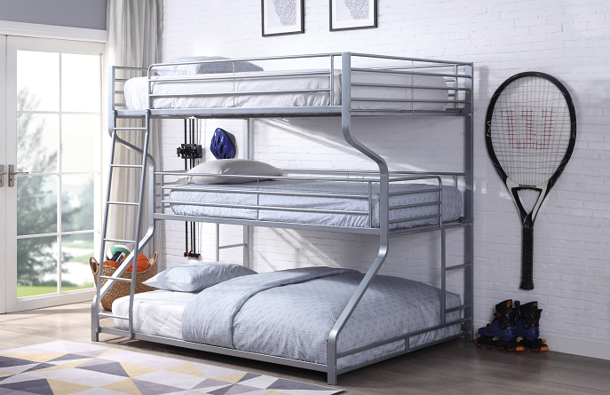 Caius II Silver Bunk Bed (Triple Full/Twin/Queen) - Luxury Home Furniture (MI)