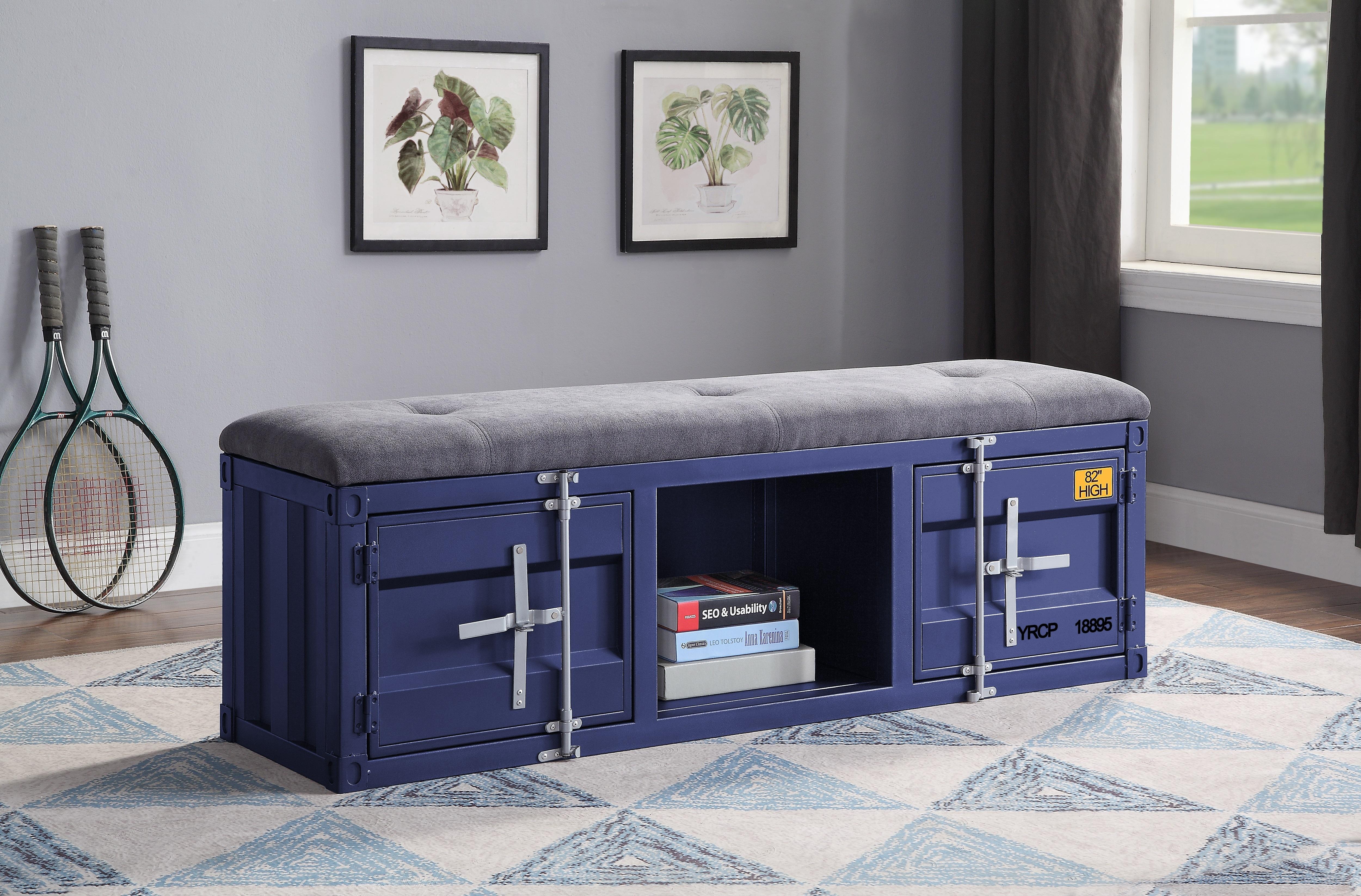 Cargo Gray Fabric & Blue Bench (Storage) - Luxury Home Furniture (MI)