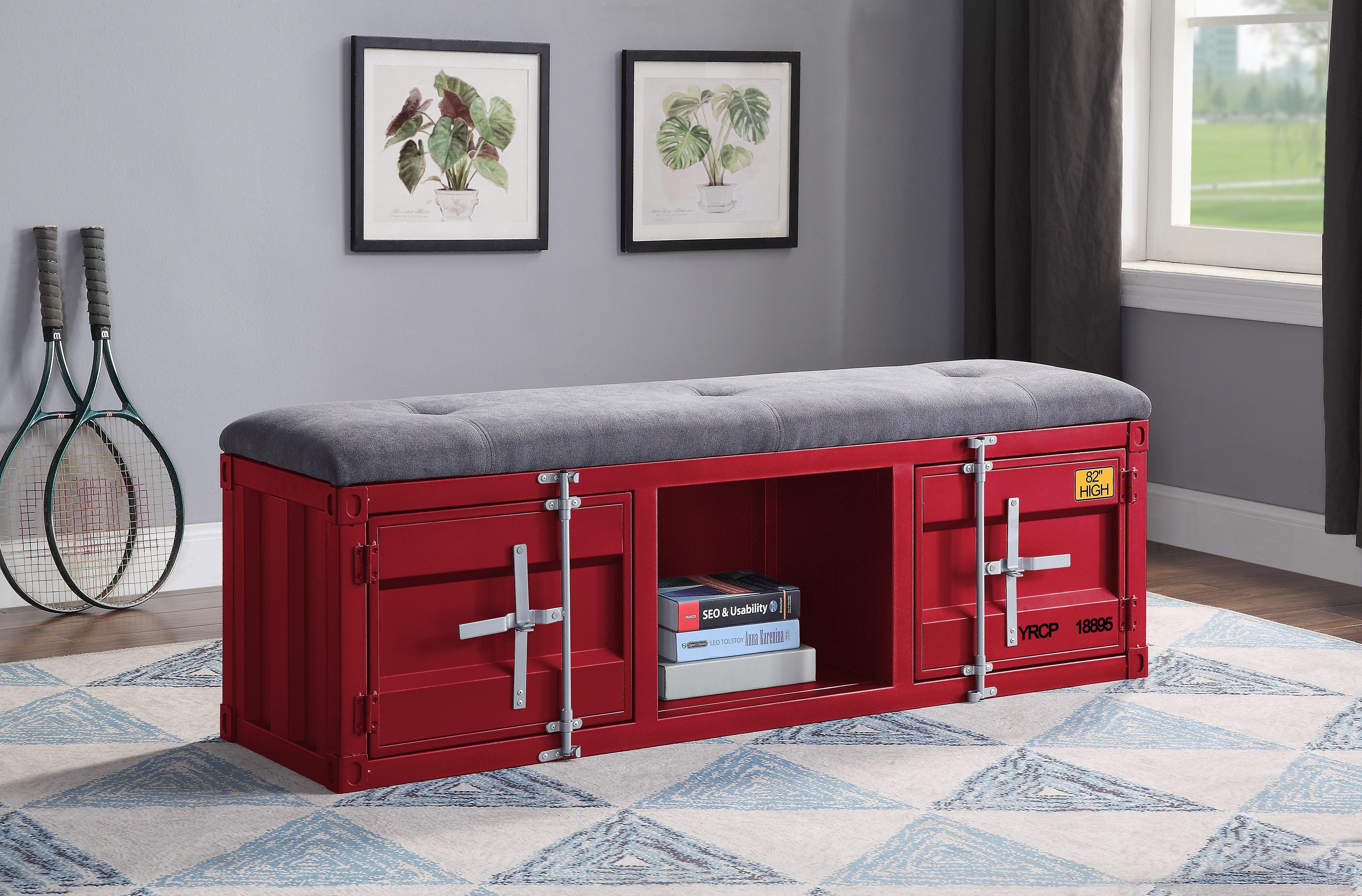 Cargo Gray Fabric & Red Bench (Storage) - Luxury Home Furniture (MI)