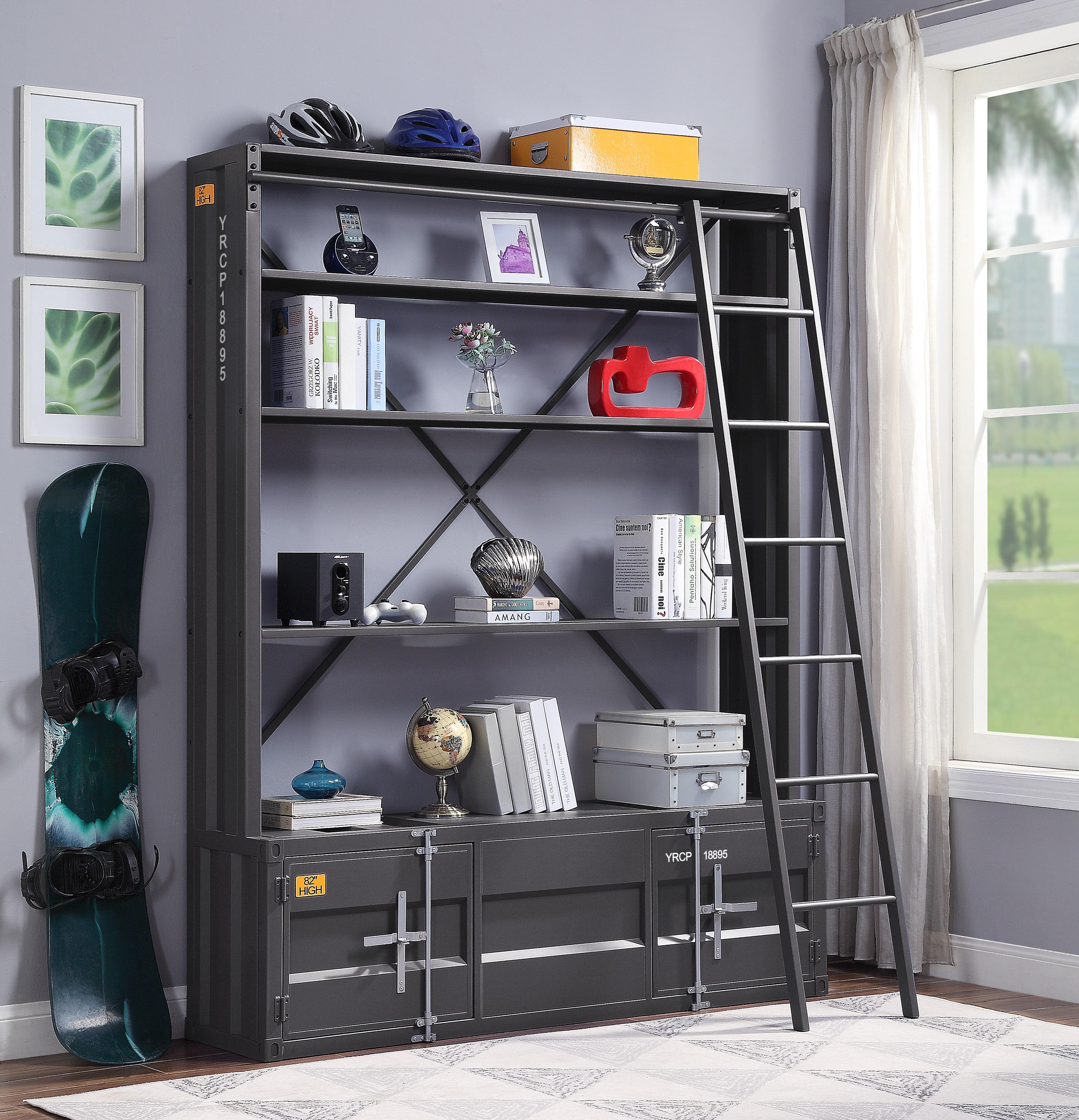 Cargo Gunmetal Bookshelf & Ladder - Luxury Home Furniture (MI)