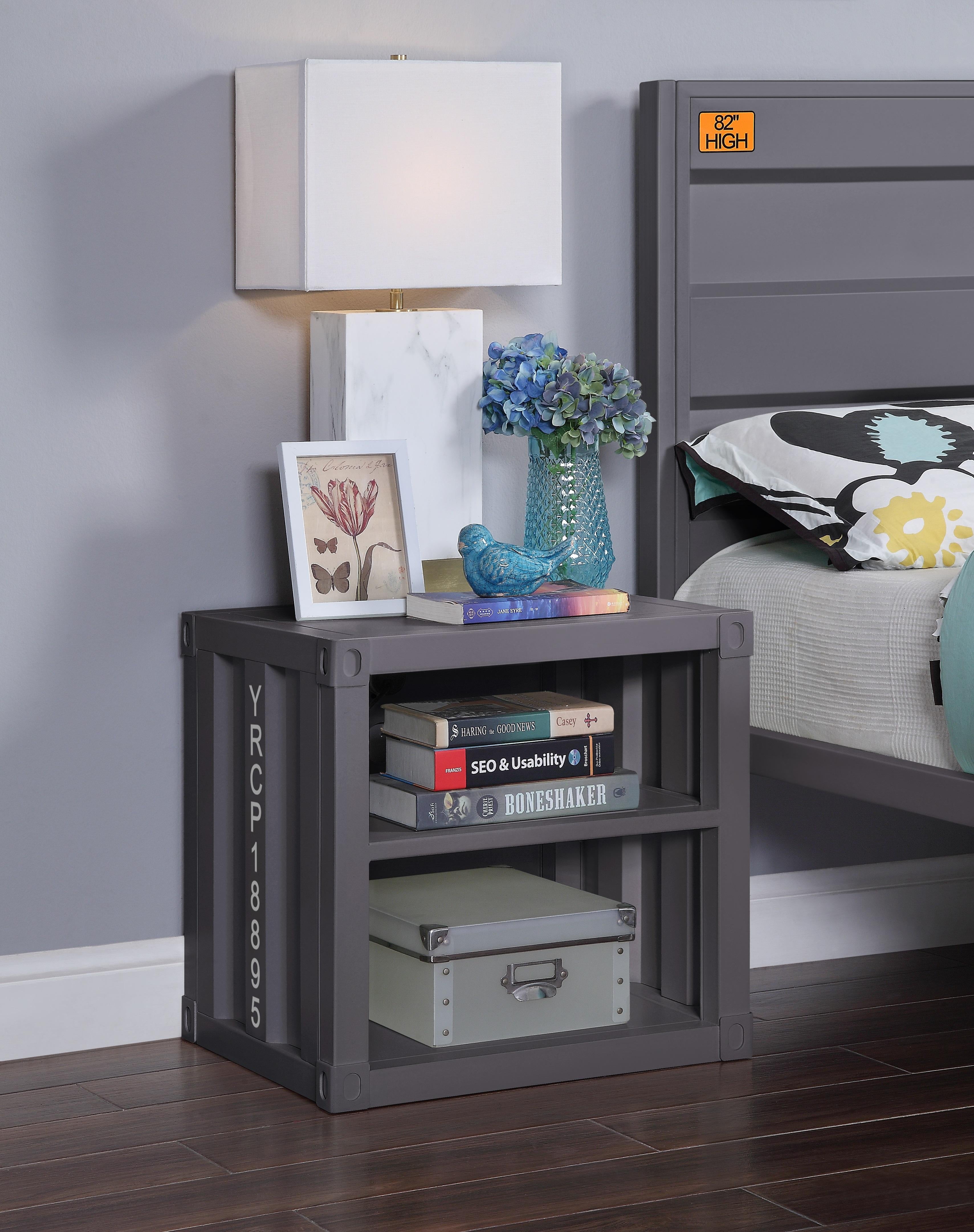 Cargo Gunmetal Nightstand (USB) - Luxury Home Furniture (MI)
