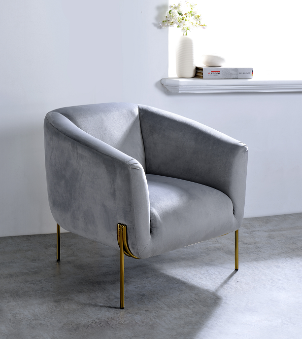 Carlson Gray Velvet & Gold Accent Chair - Luxury Home Furniture (MI)