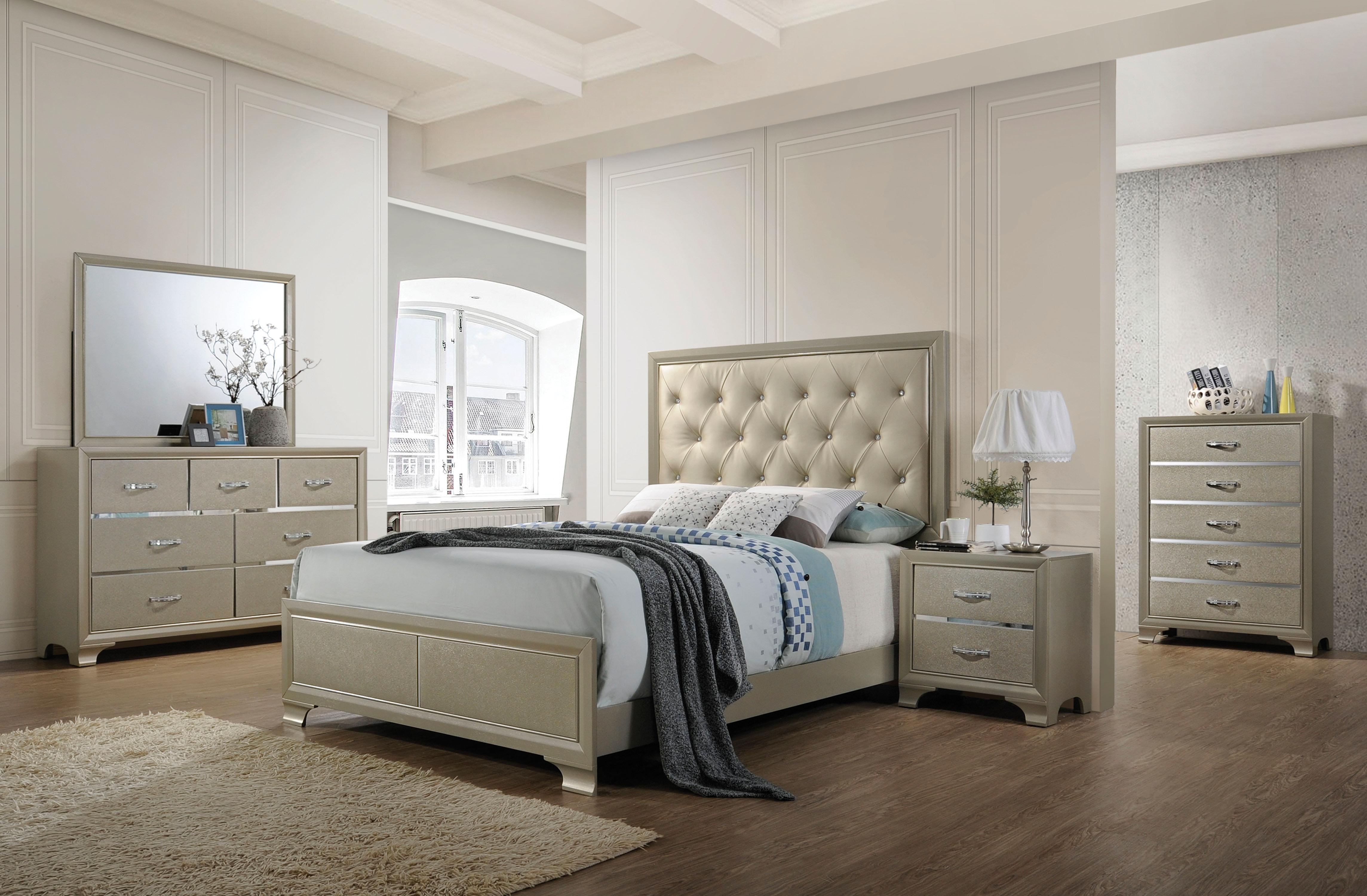 Carine PU & Champagne Queen Bed - Luxury Home Furniture (MI)