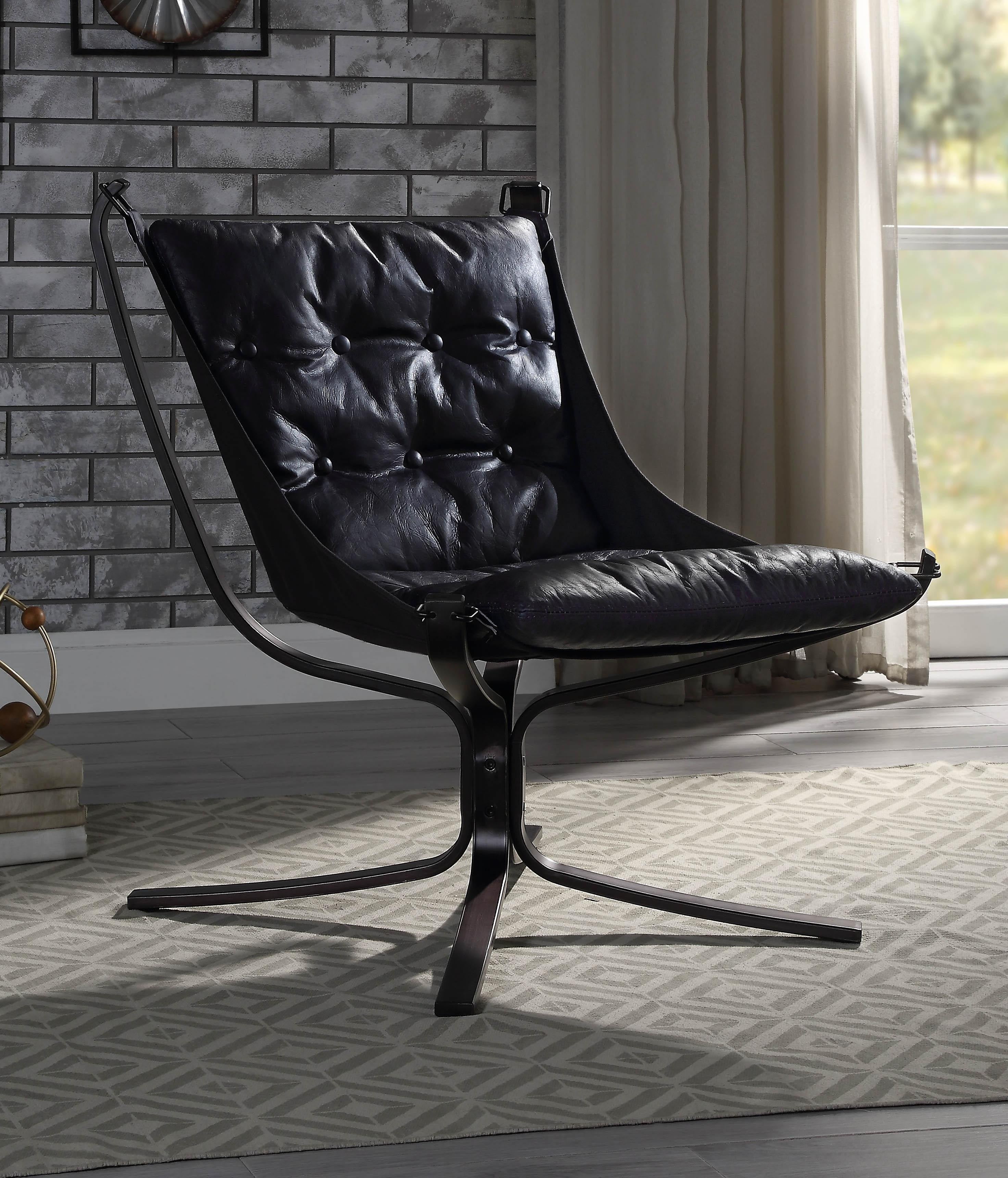 Carney Vintage Blue Top Grain Leather Accent Chair - Luxury Home Furniture (MI)